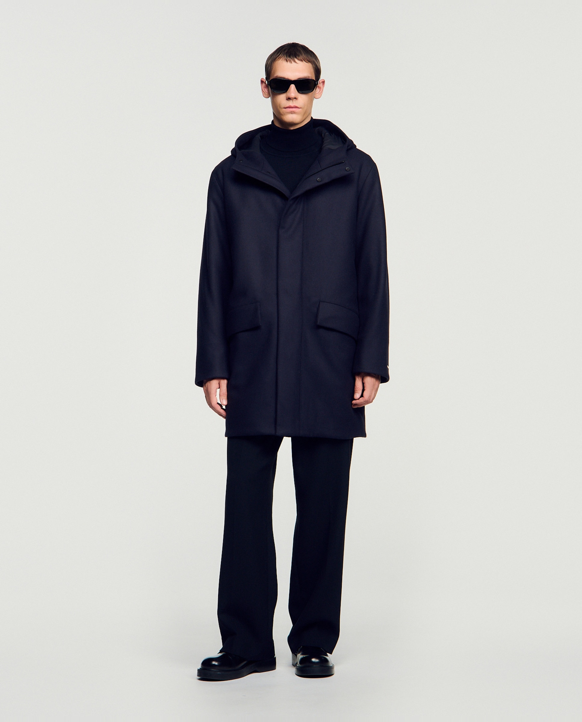 Parka de hombre acolchada con capucha de lana y cachemira - Sandro - Azul marino Azul marino-3