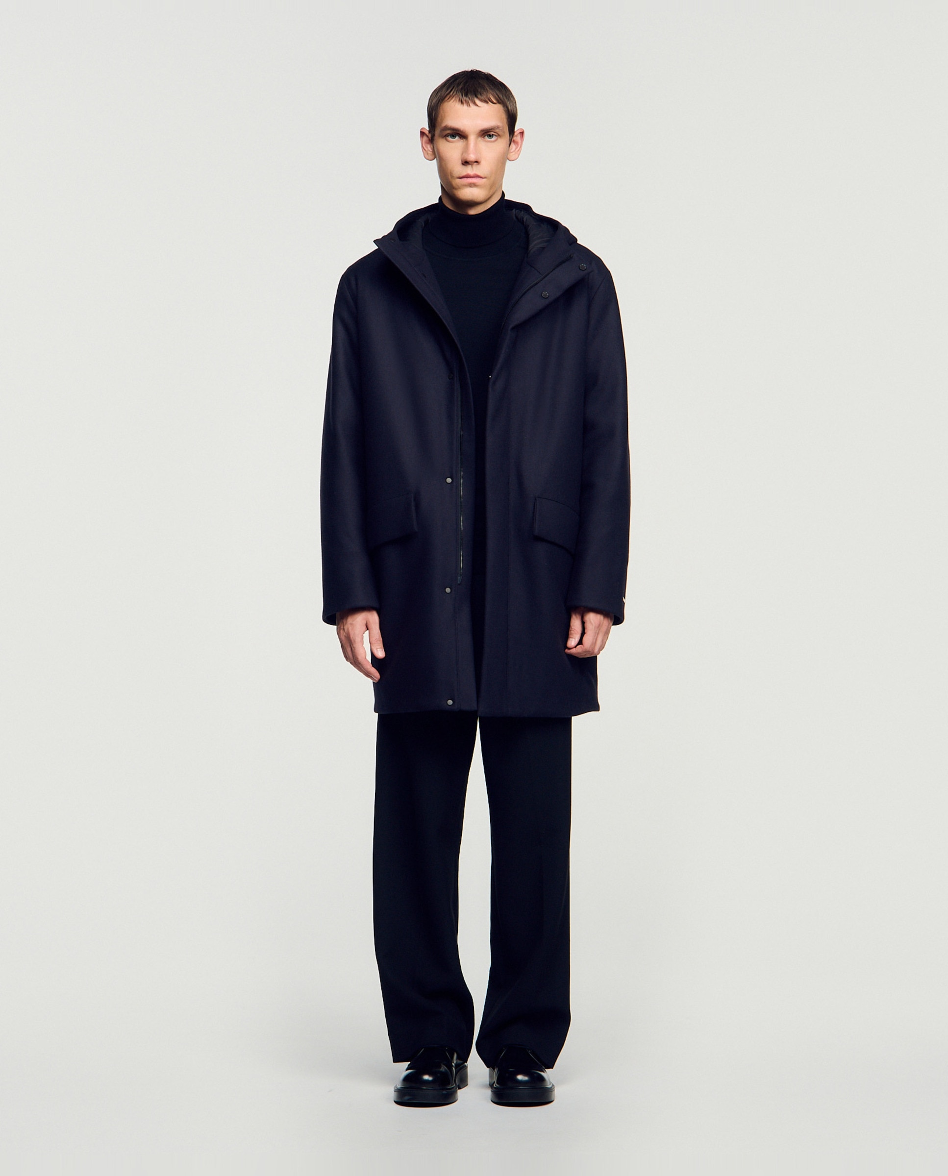 Parka de hombre acolchada con capucha de lana y cachemira - Sandro - Azul marino Azul marino-4