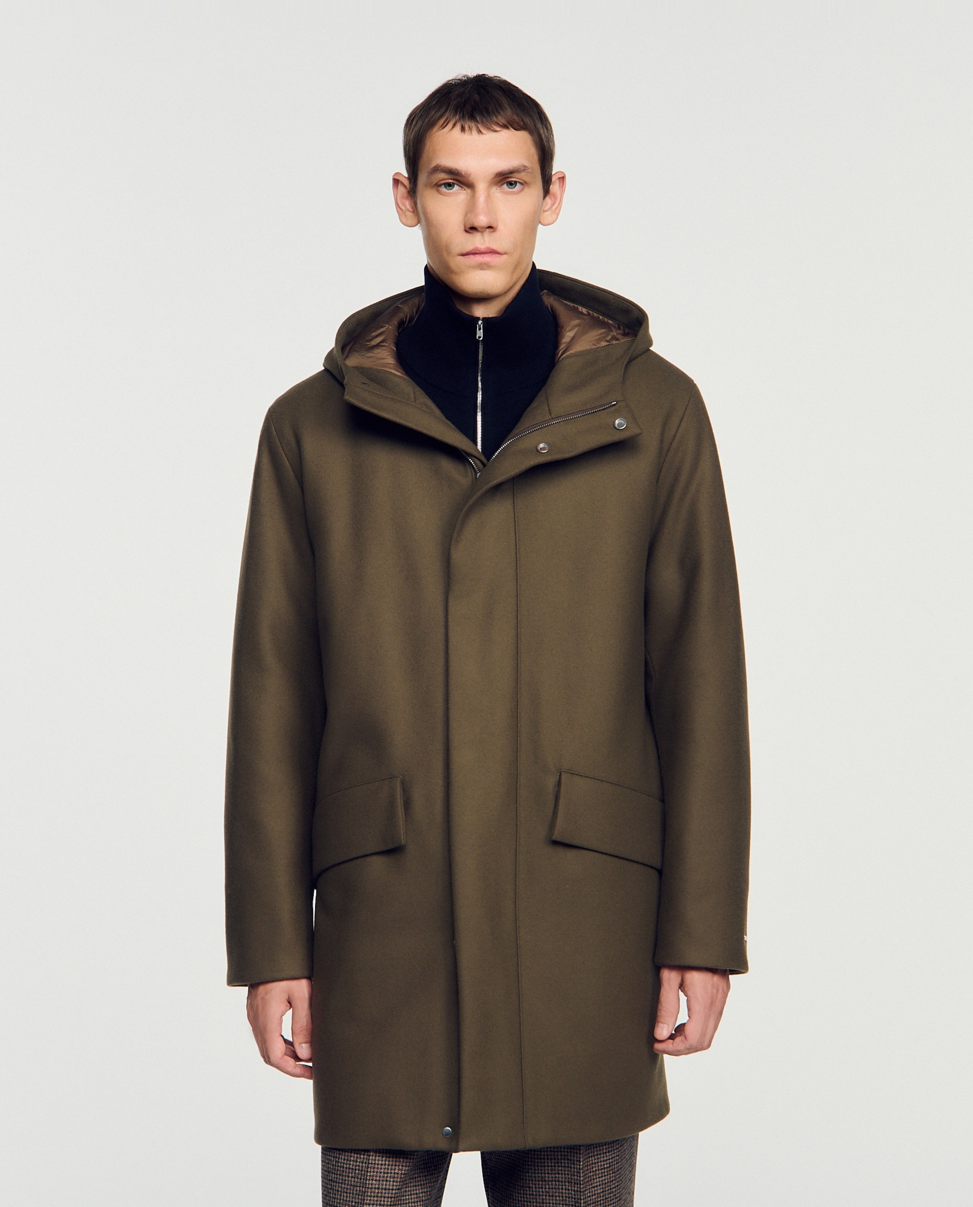Parka de hombre acolchada con capucha de lana y cachemira - Sandro - Topo Topo-1