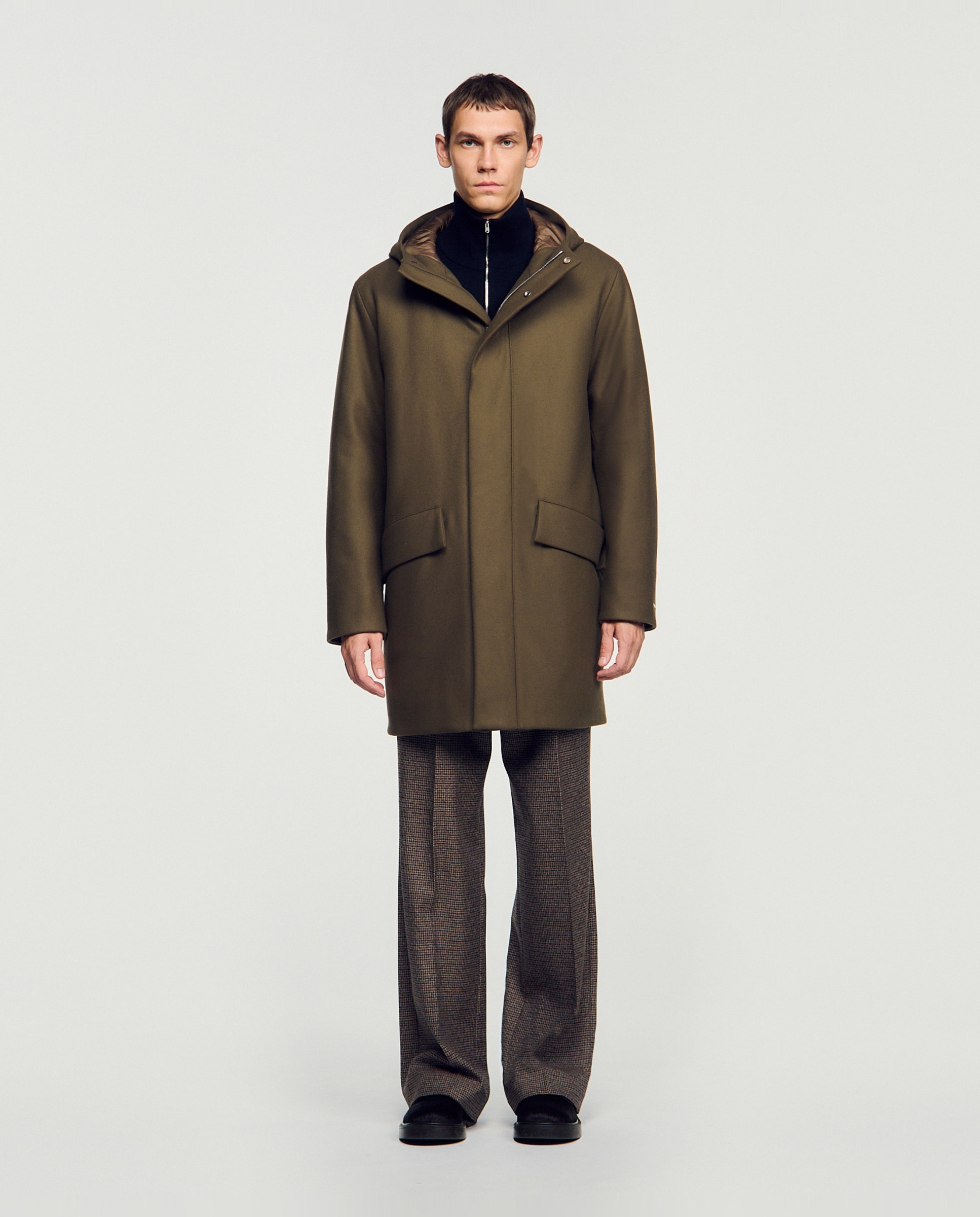 Parka de hombre acolchada con capucha de lana y cachemira - Sandro - Topo Topo-3