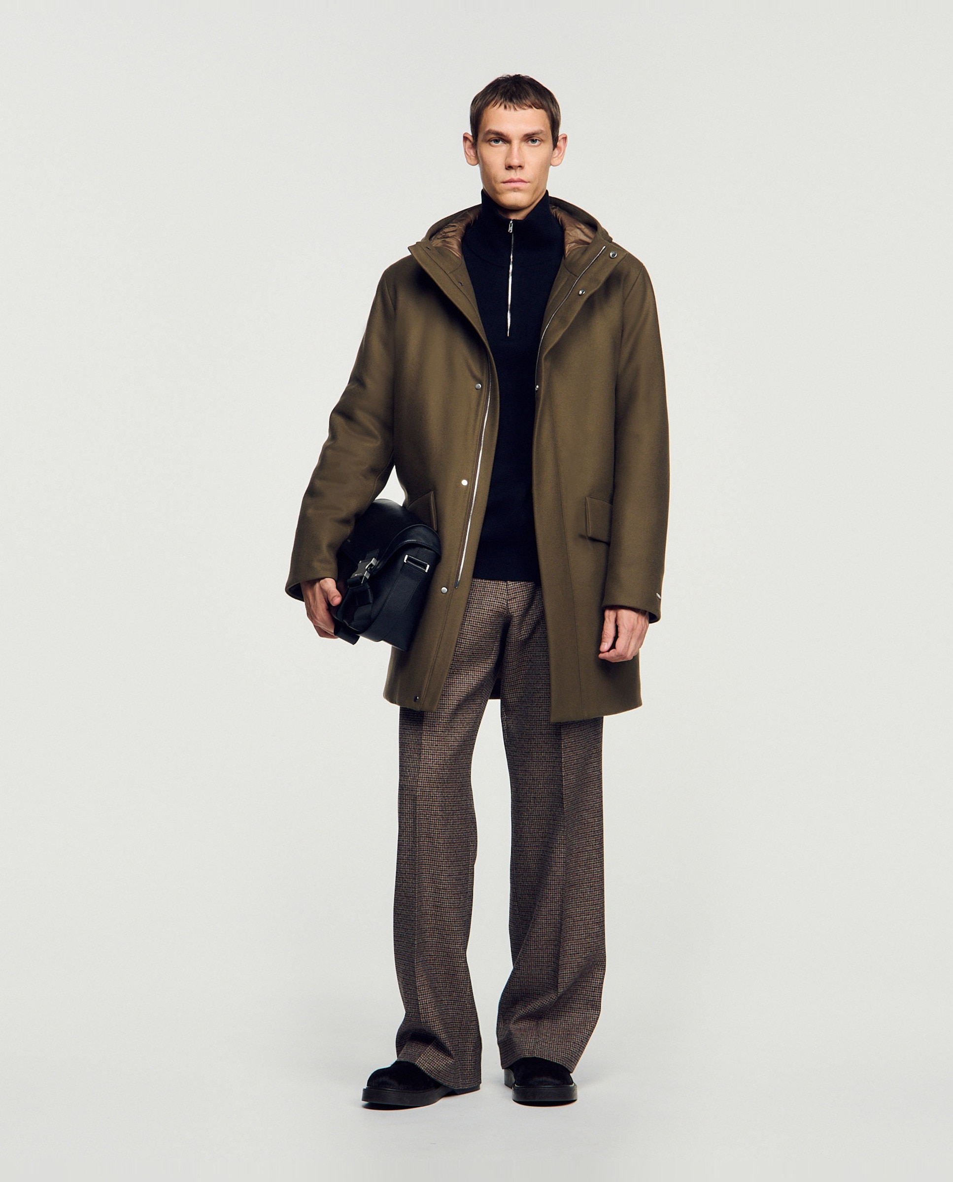 Parka de hombre acolchada con capucha de lana y cachemira - Sandro - Topo Topo-4