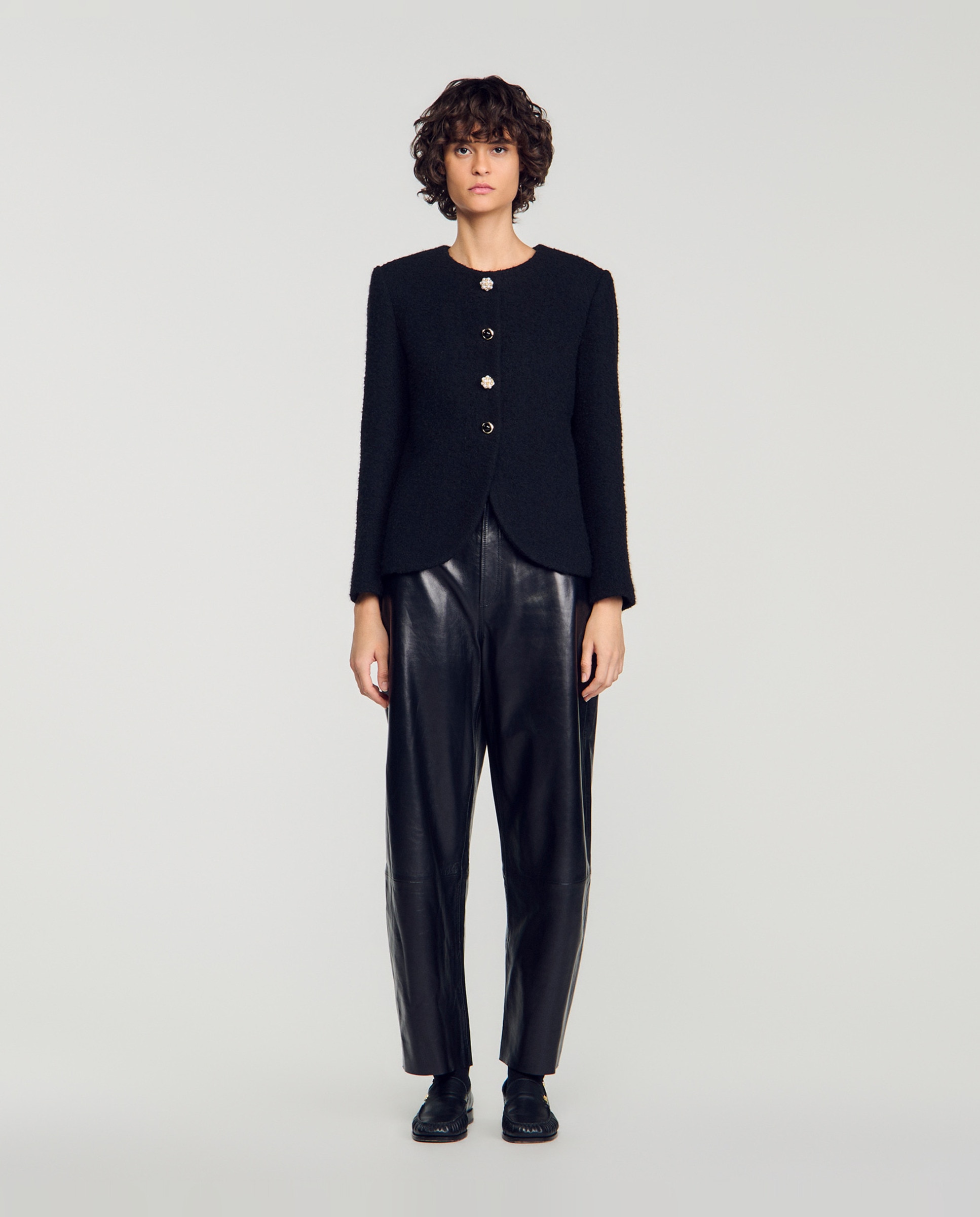 Chaqueta de mujer de tweed con botones de fantasía - Sandro - Negro Negro-3