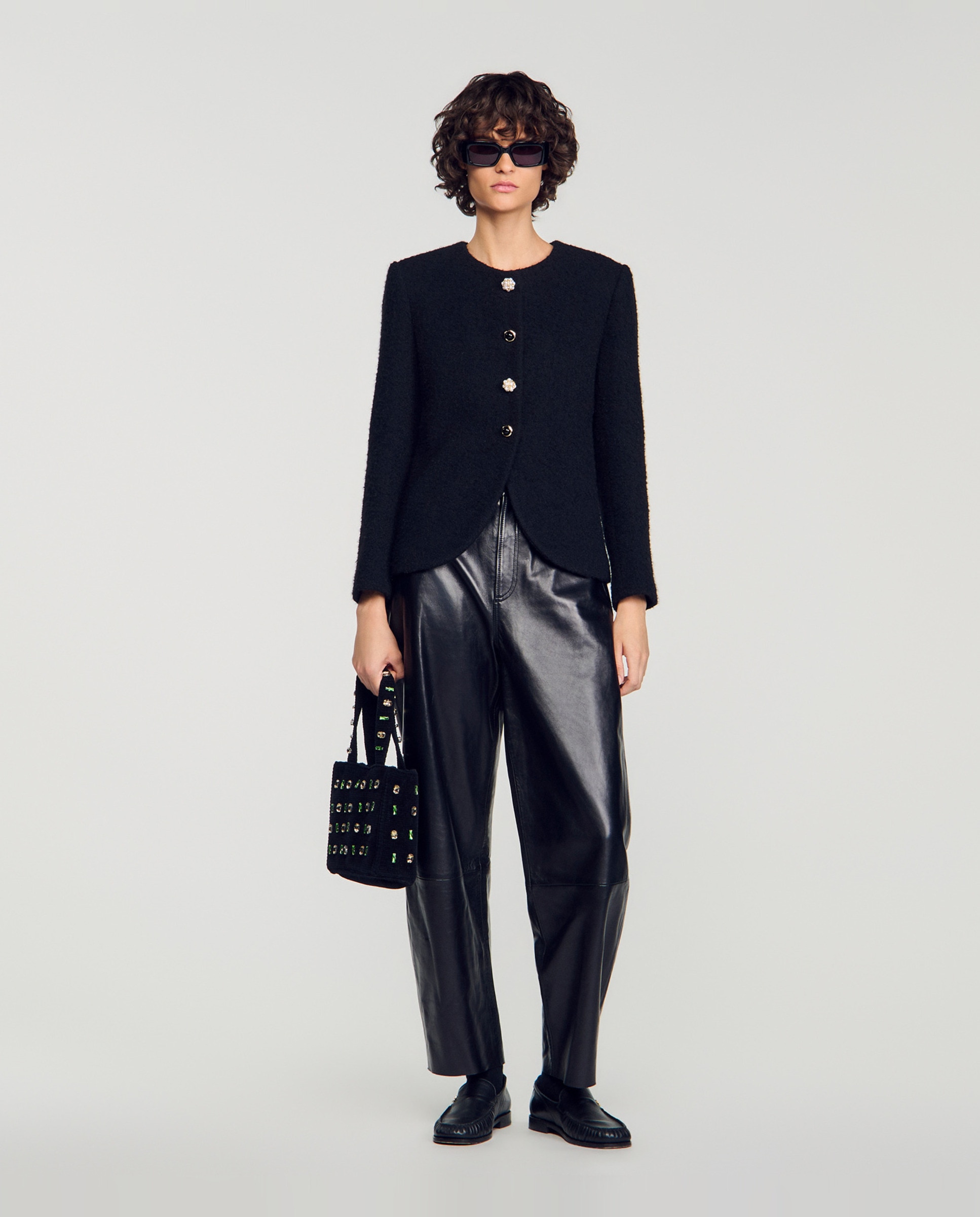 Chaqueta de mujer de tweed con botones de fantasía - Sandro - Negro Negro-5