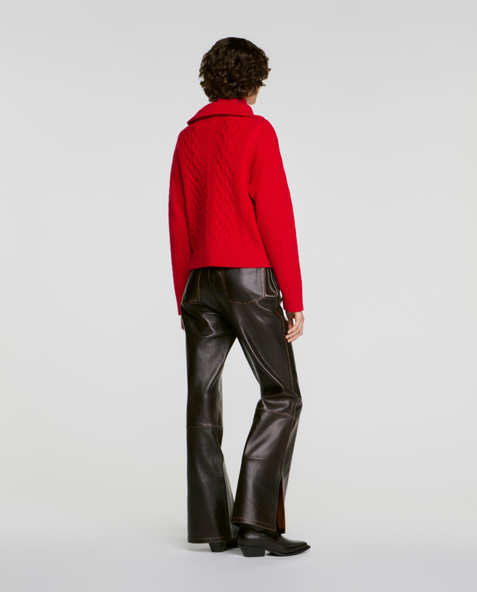 Jersey de punto de mujer trenzado cuello camionero con lana - Sandro - Rojo Rojo-2