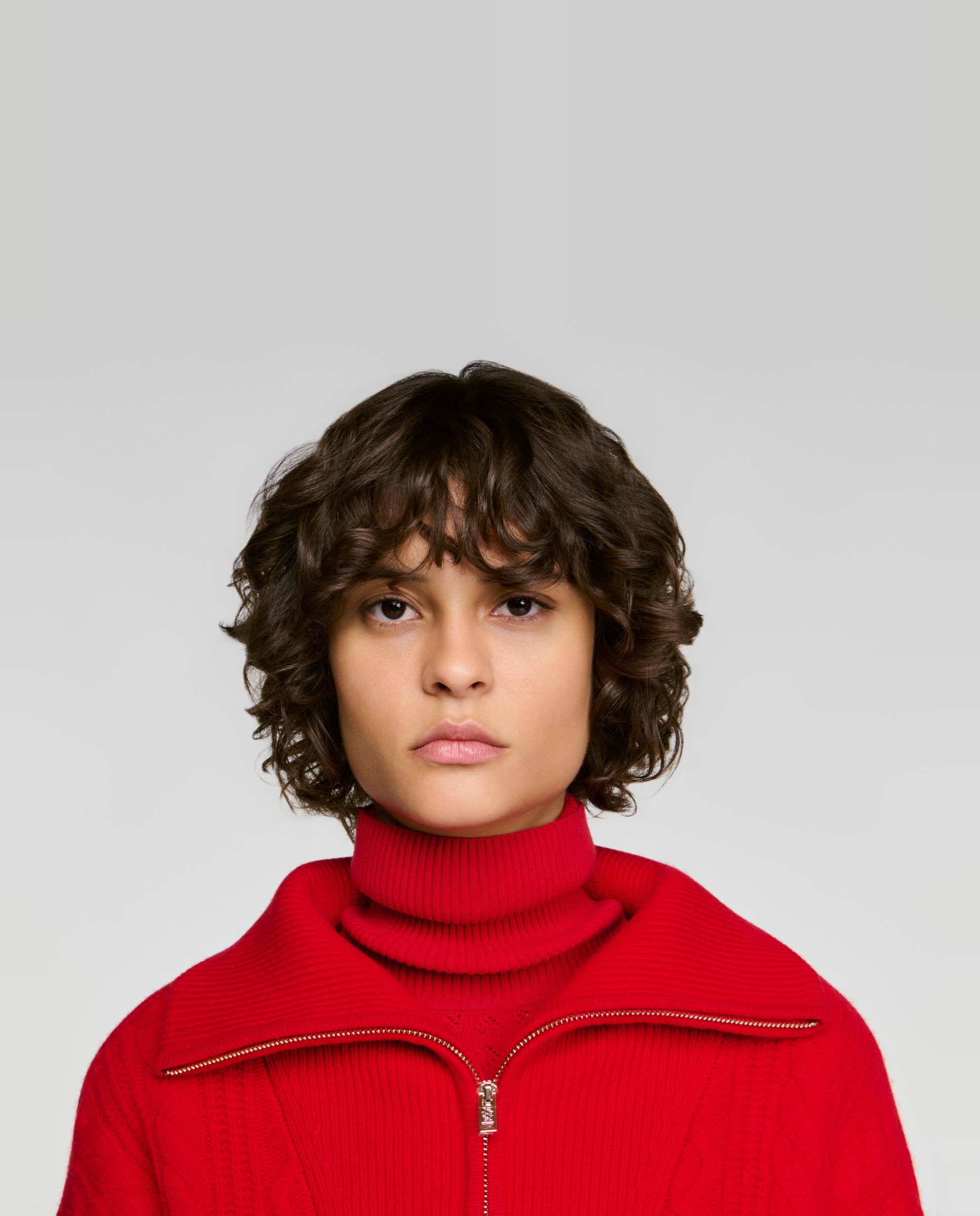 Jersey de punto de mujer trenzado cuello camionero con lana - Sandro - Rojo Rojo-4