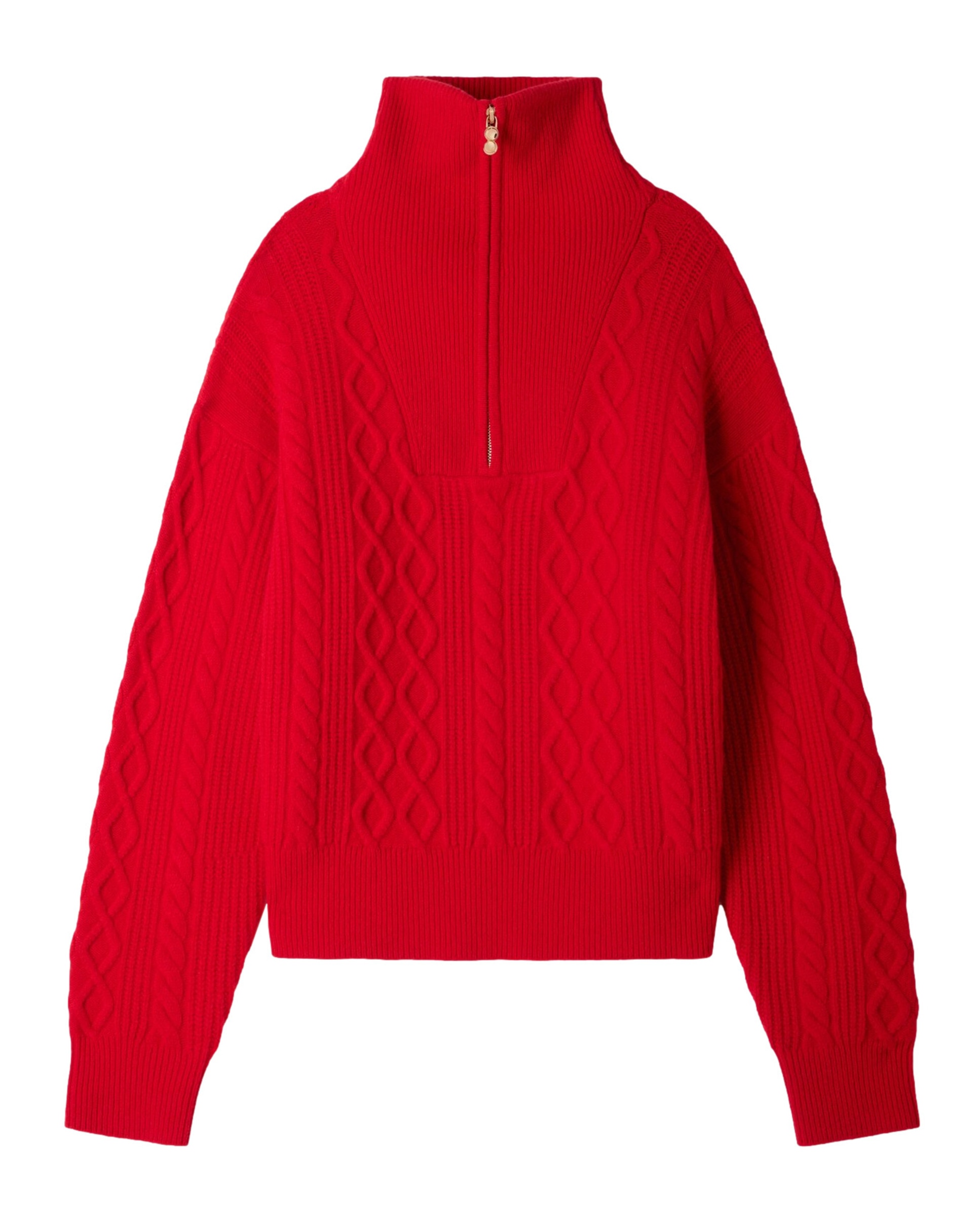 Jersey de punto de mujer trenzado cuello camionero con lana - Sandro - Rojo Rojo-6