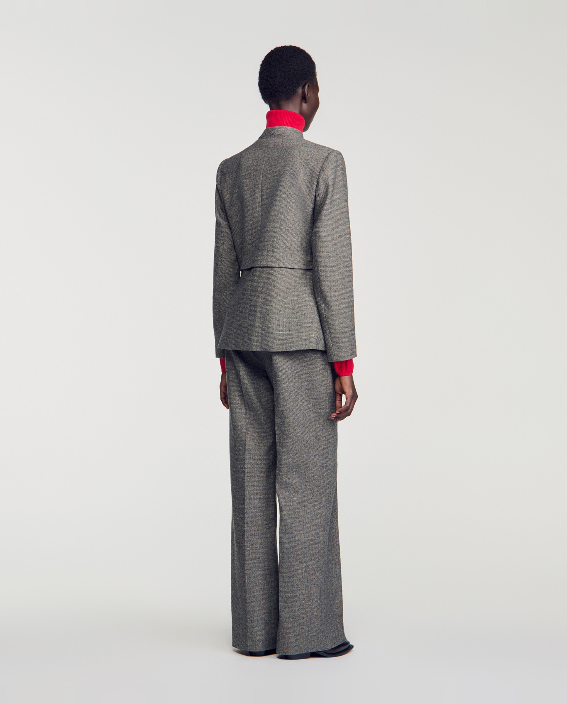Chaqueta de traje de mujer con pata de gallo y corte recto - Sandro - Gris Gris-2