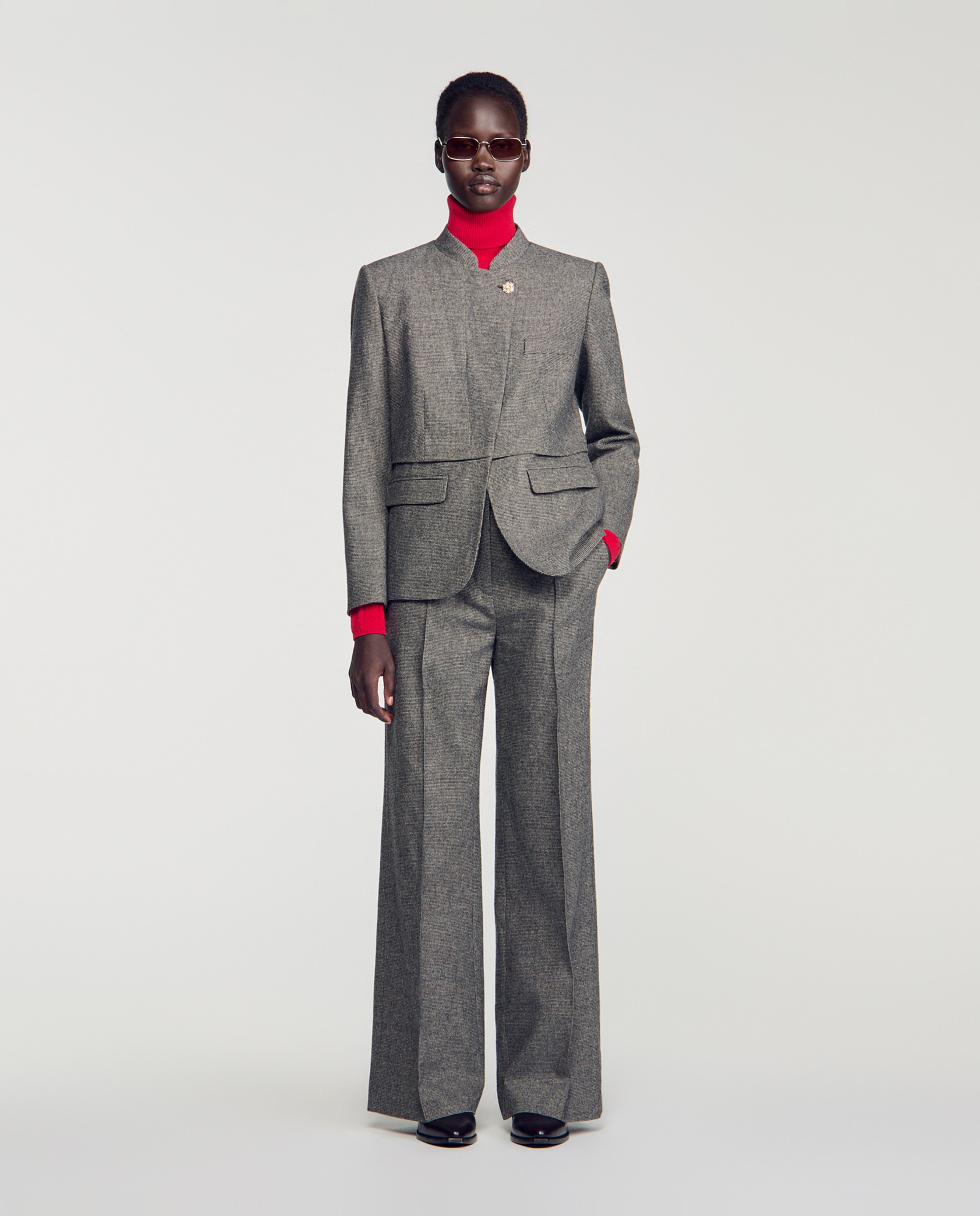 Chaqueta de traje de mujer con pata de gallo y corte recto - Sandro - Gris Gris-4