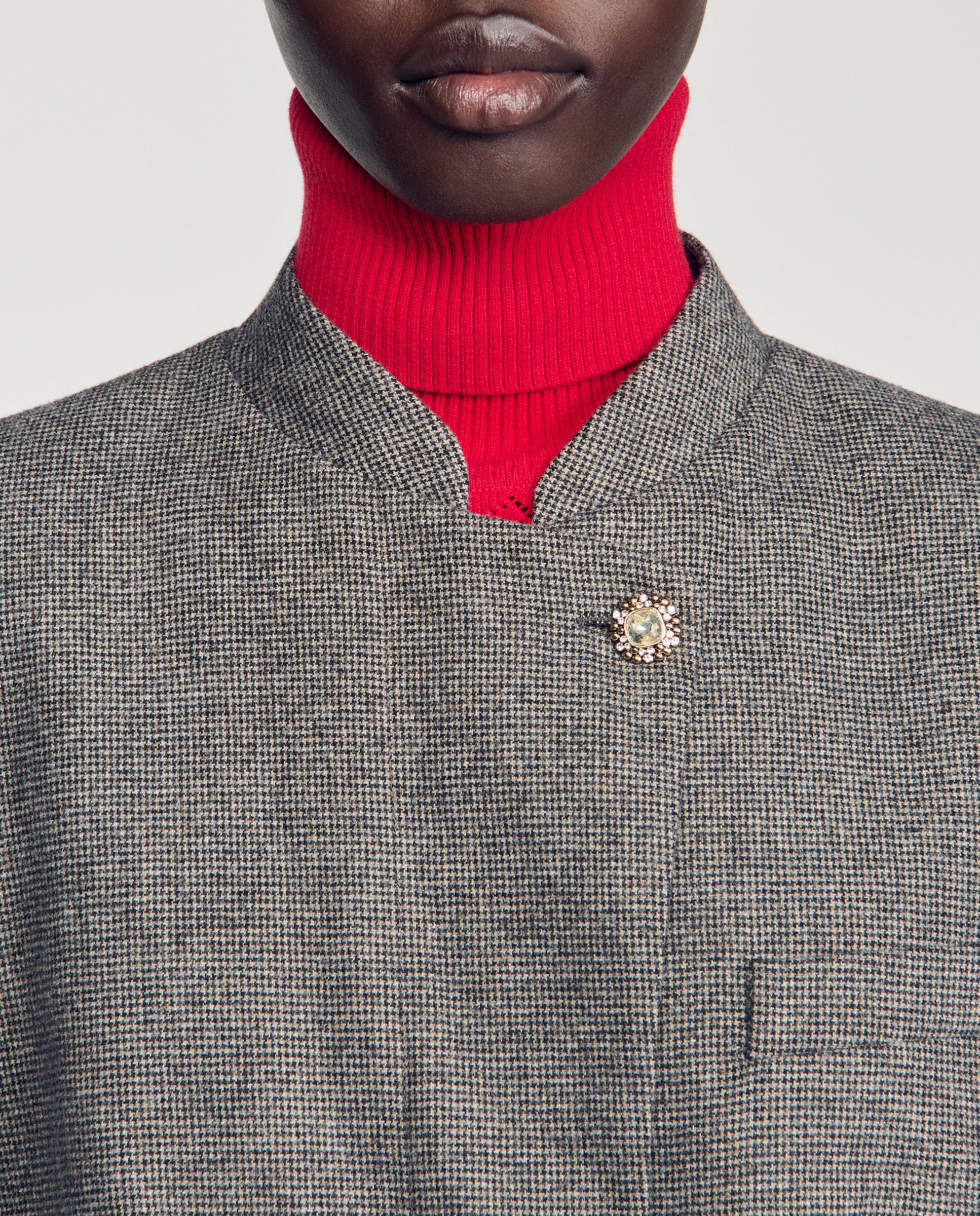Chaqueta de traje de mujer con pata de gallo y corte recto - Sandro - Gris Gris-5