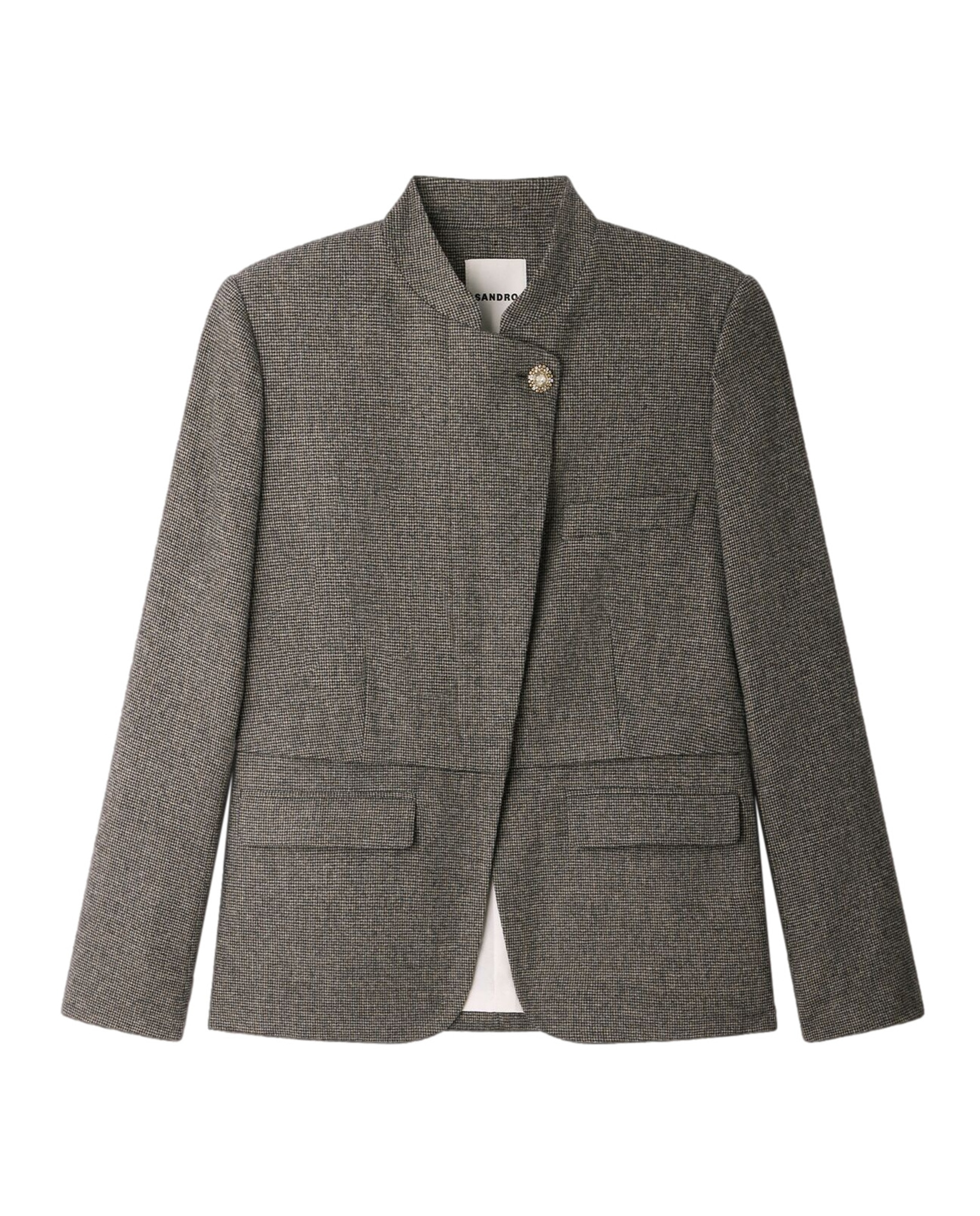 Chaqueta de traje de mujer con pata de gallo y corte recto - Sandro - Gris Gris-6