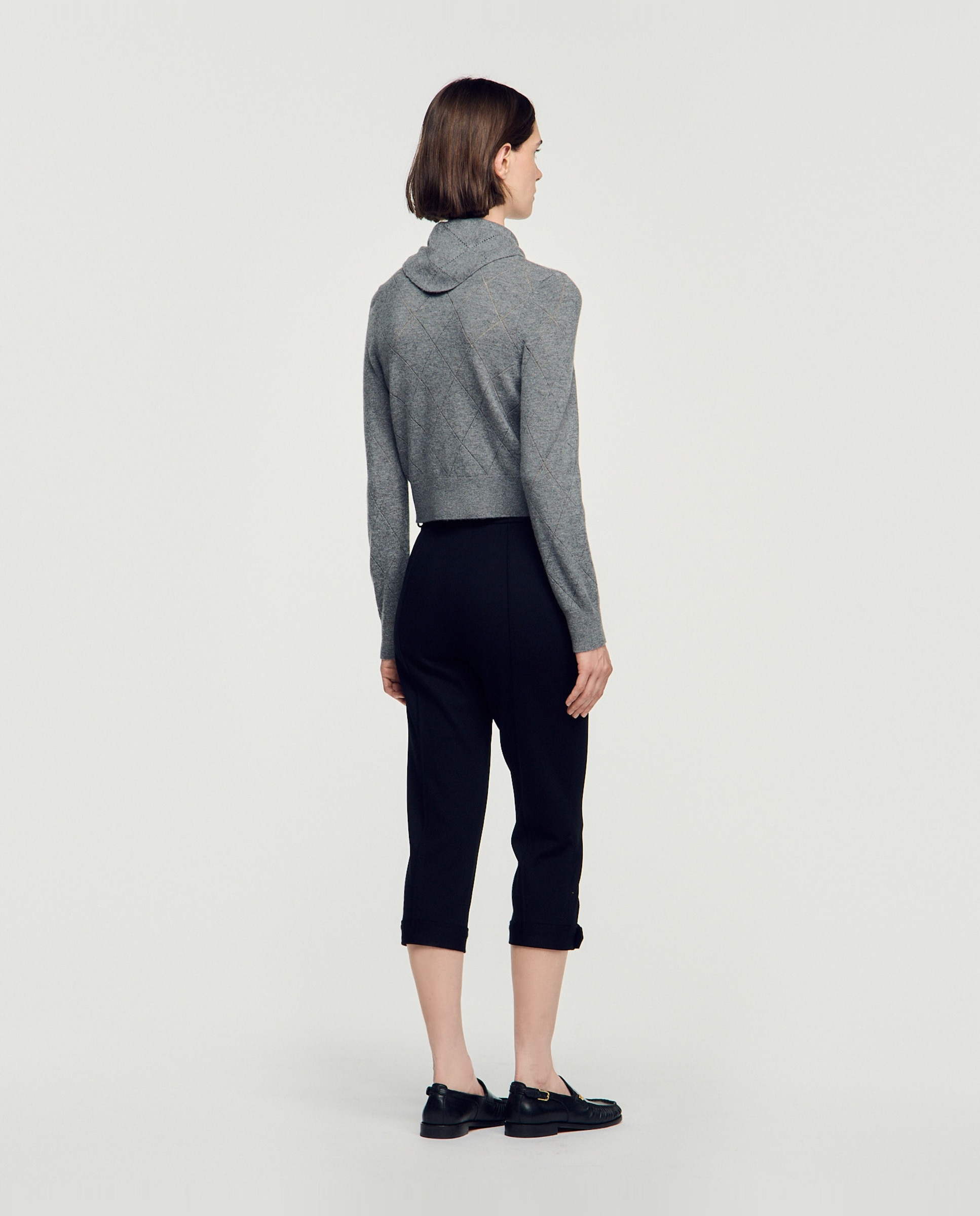 Cárdigan de punto de mujer pointelle con pañuelo desmontable - Sandro - Gris Gris-2