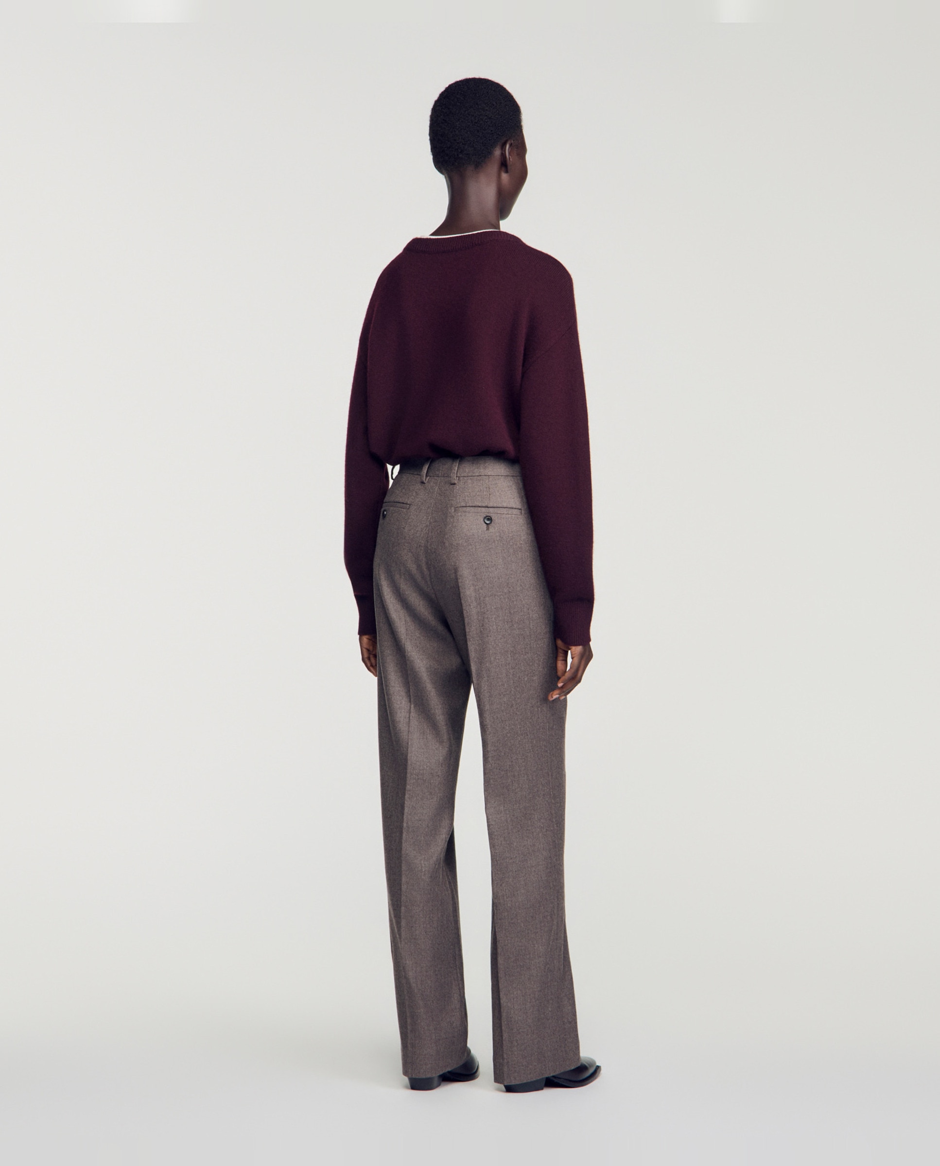 Pantalones de vestir de mujer rectos de talle alto 100% lana - Sandro - Marrón claro Marrón claro-3