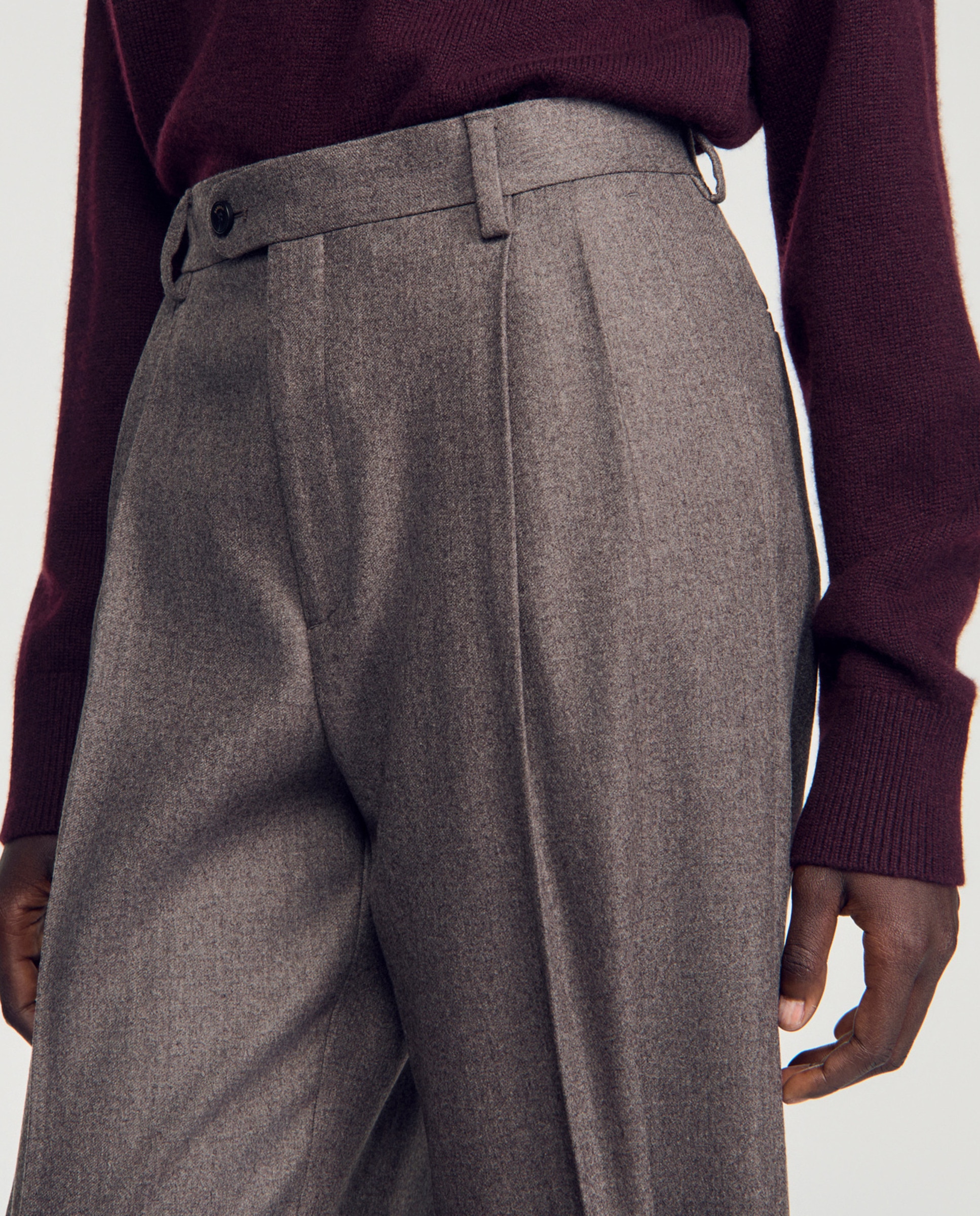 Pantalones de vestir de mujer rectos de talle alto 100% lana - Sandro - Marrón claro Marrón claro-4