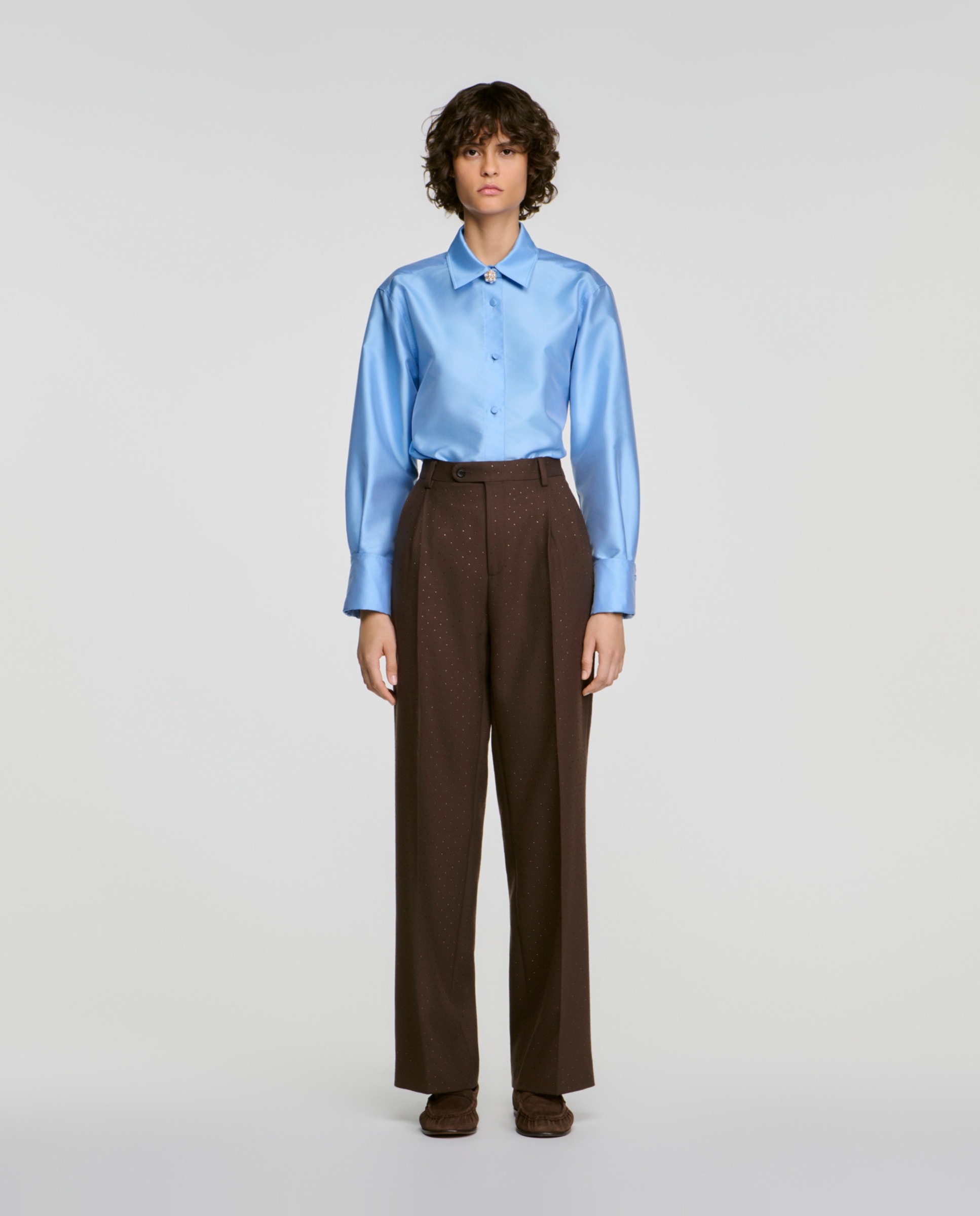 Pantalones anchos de mujer de sastre con strass - Sandro - Marrón Marrón-1