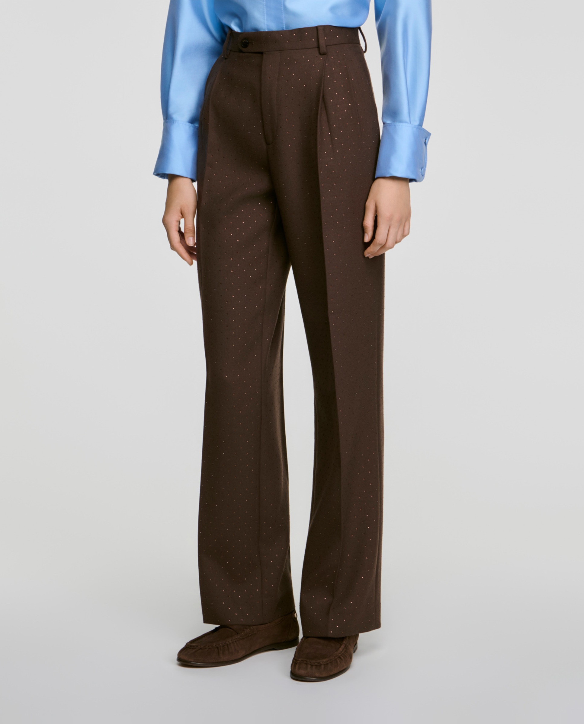 Pantalones anchos de mujer de sastre con strass - Sandro - Marrón Marrón-2