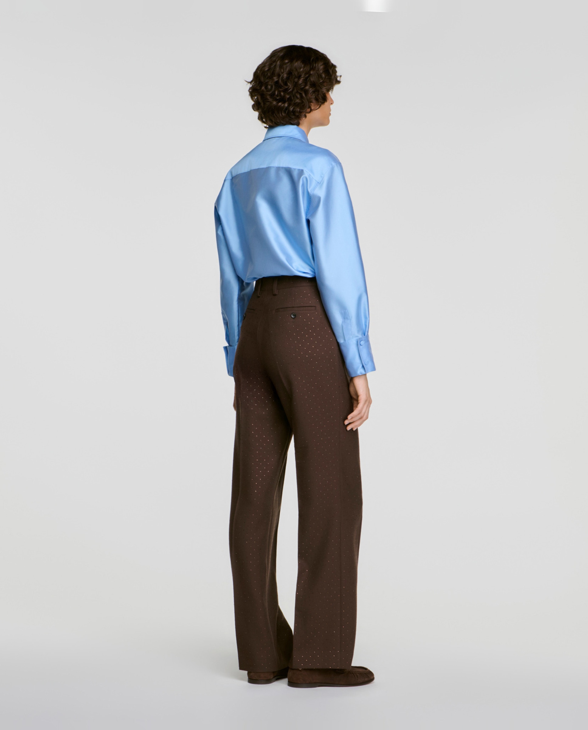 Pantalones anchos de mujer de sastre con strass - Sandro - Marrón Marrón-3