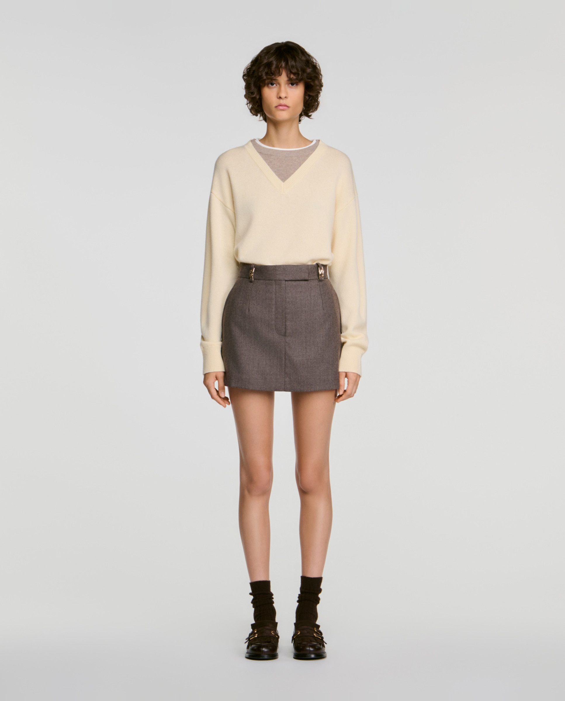 Imagen 0 de Falda pantalón evasé 100% lana Marrón claro