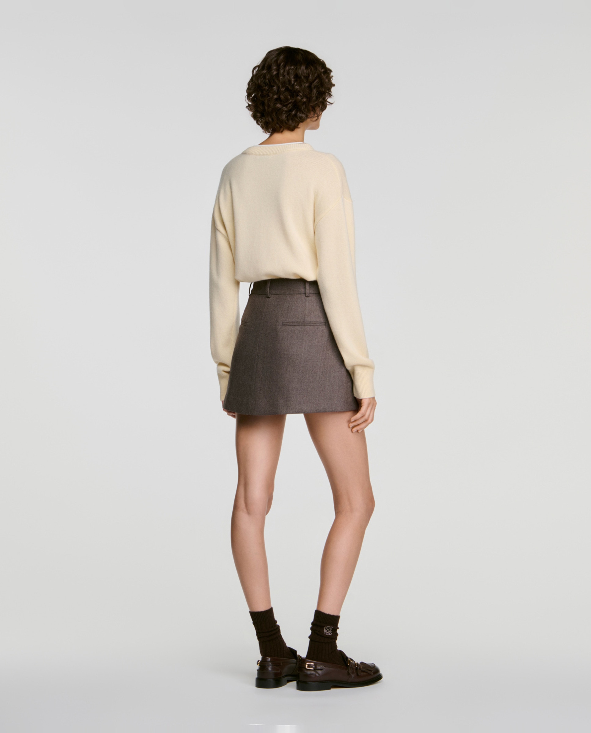 Falda pantalón evasé 100% lana - Sandro - Marrón claro Marrón claro-3