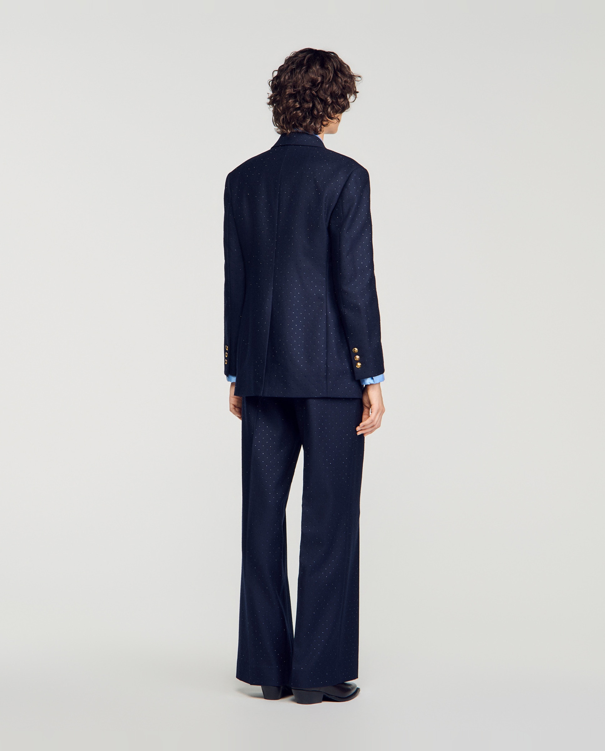 Chaqueta sastre de mujer entallada de 100% lana con strass - Sandro - Azul marino Azul marino-2