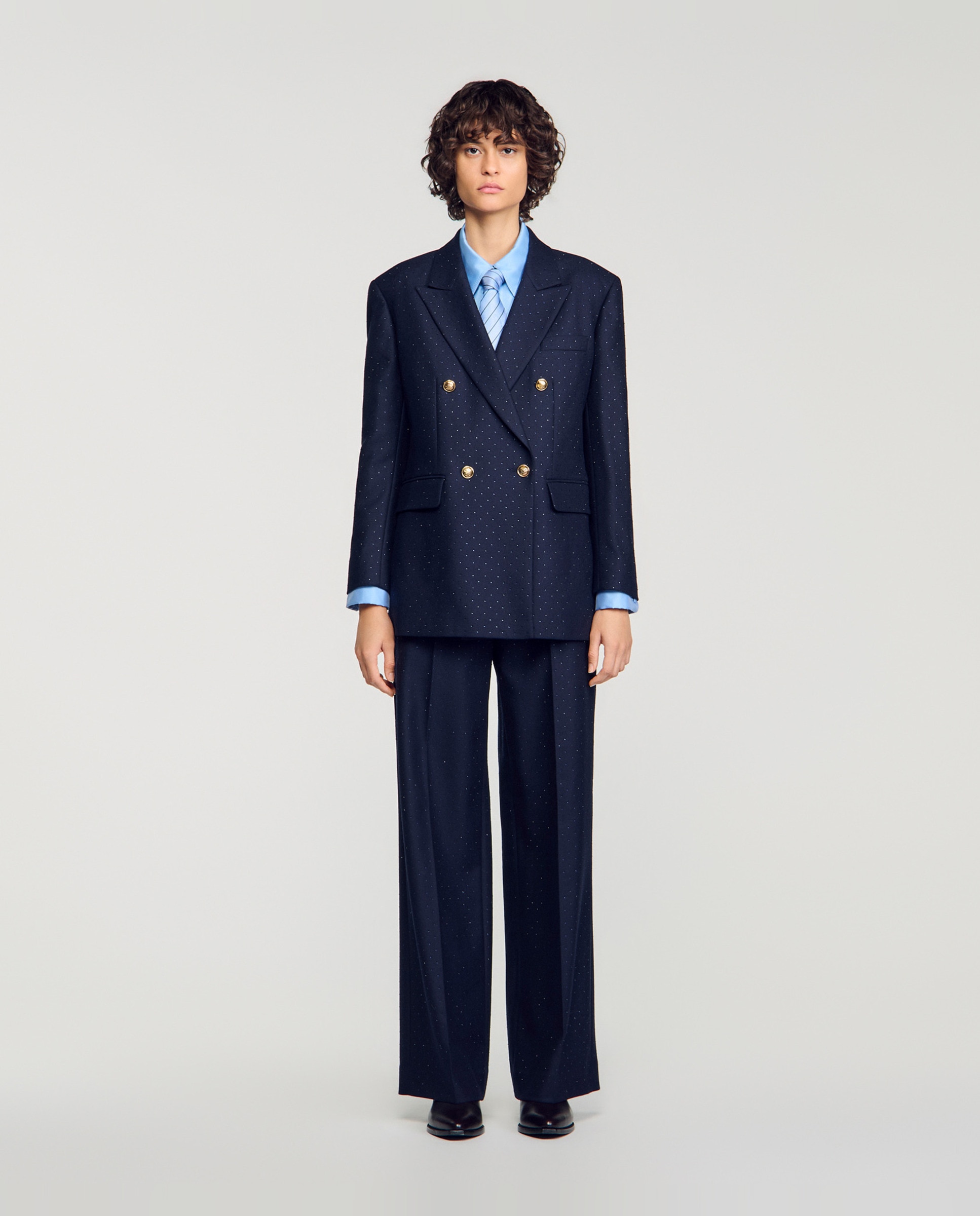 Chaqueta sastre de mujer entallada de 100% lana con strass - Sandro - Azul marino Azul marino-3