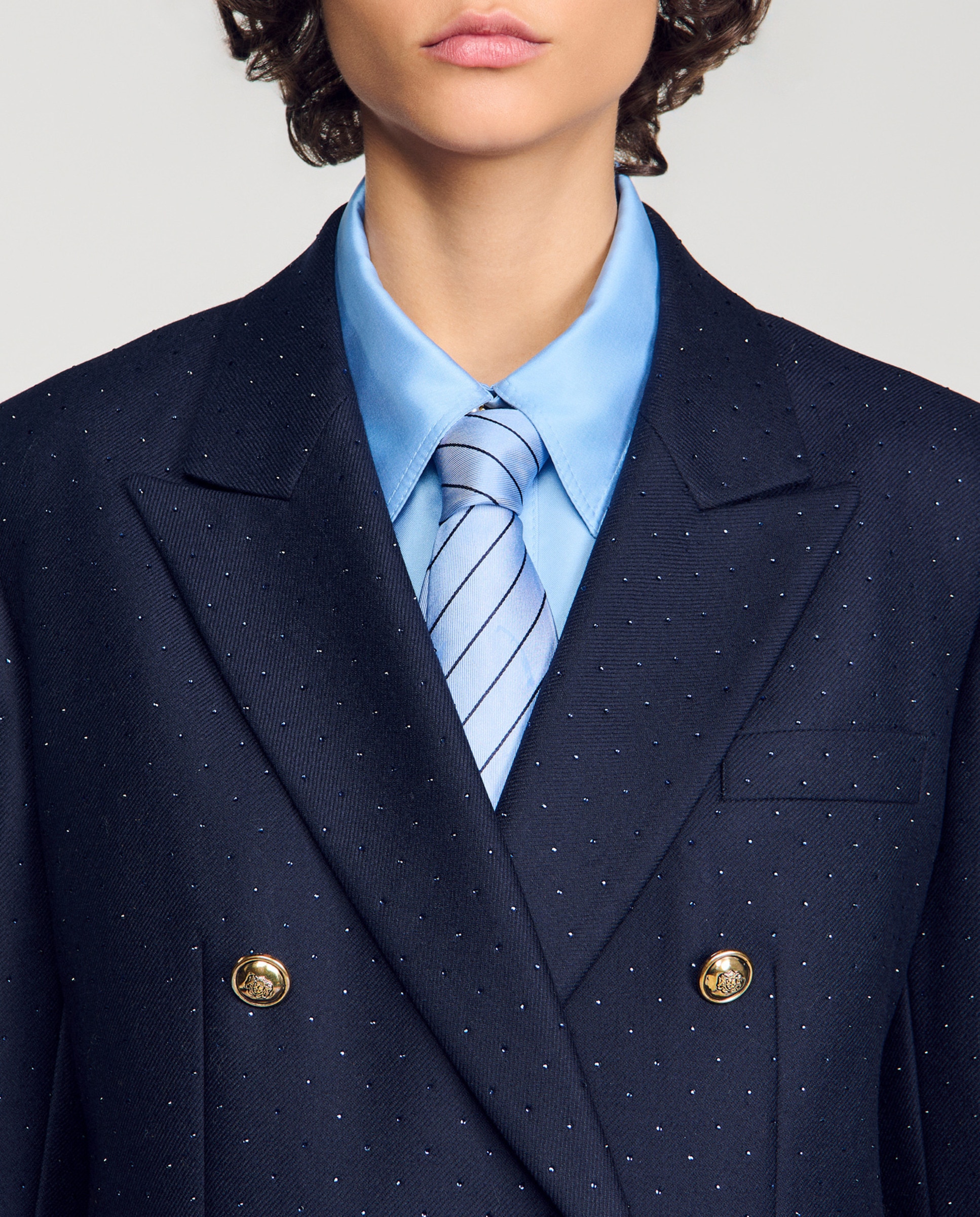 Chaqueta sastre de mujer entallada de 100% lana con strass - Sandro - Azul marino Azul marino-4