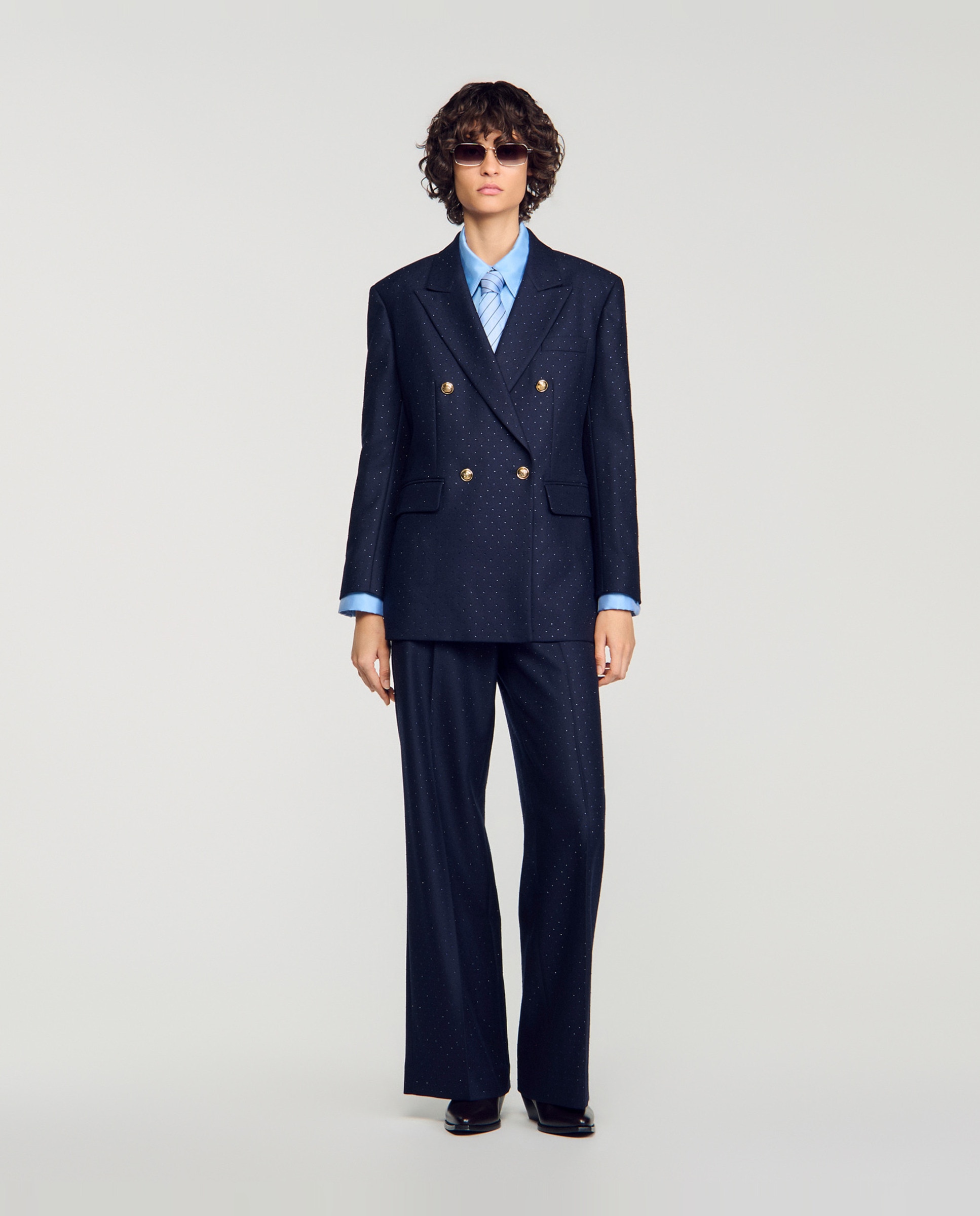 Chaqueta sastre de mujer entallada de 100% lana con strass - Sandro - Azul marino Azul marino-5