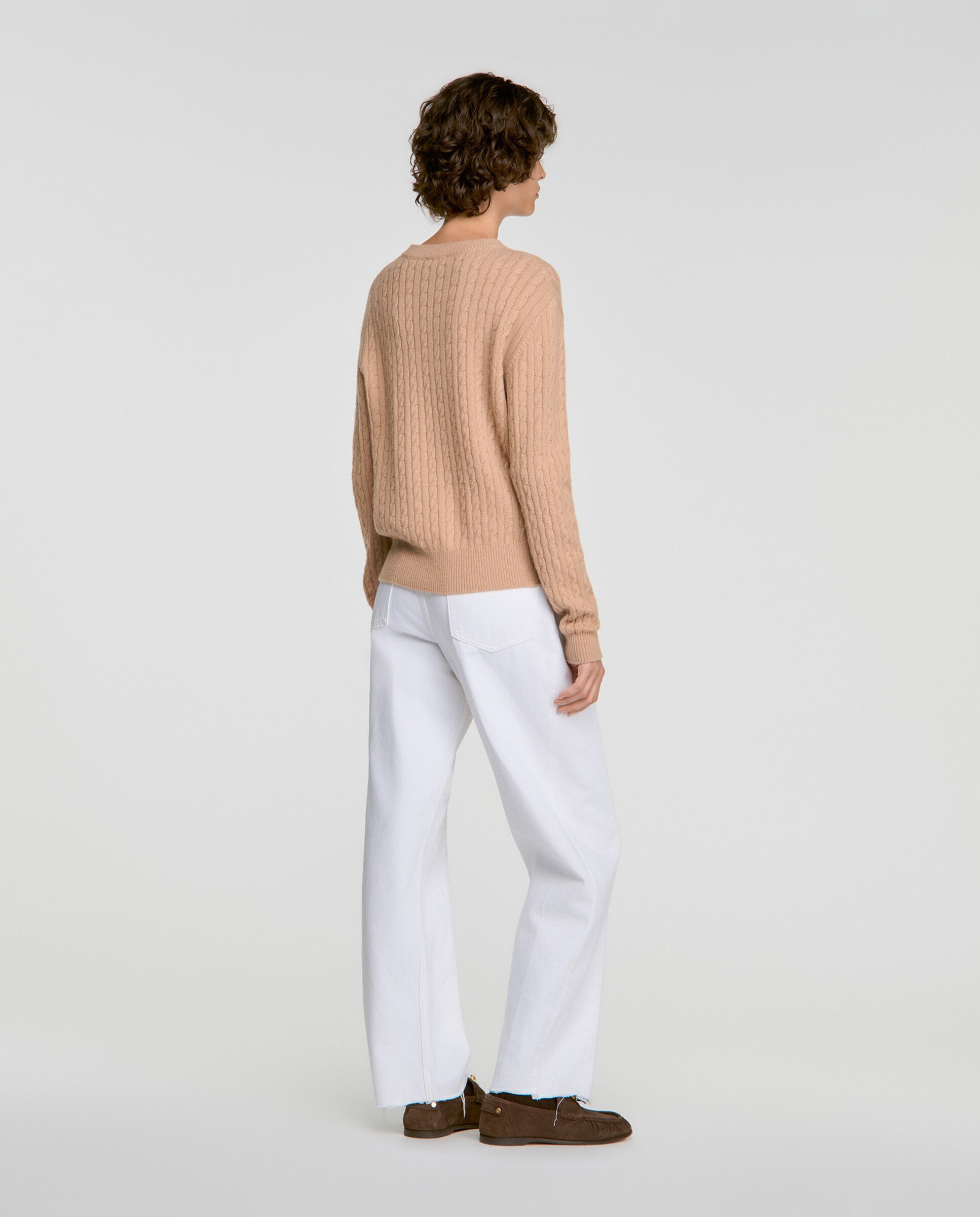 Jersey de mujer de lana y cachemira con punto trenzado y efecto 2 en 1 - Sandro - Beige Beige-2