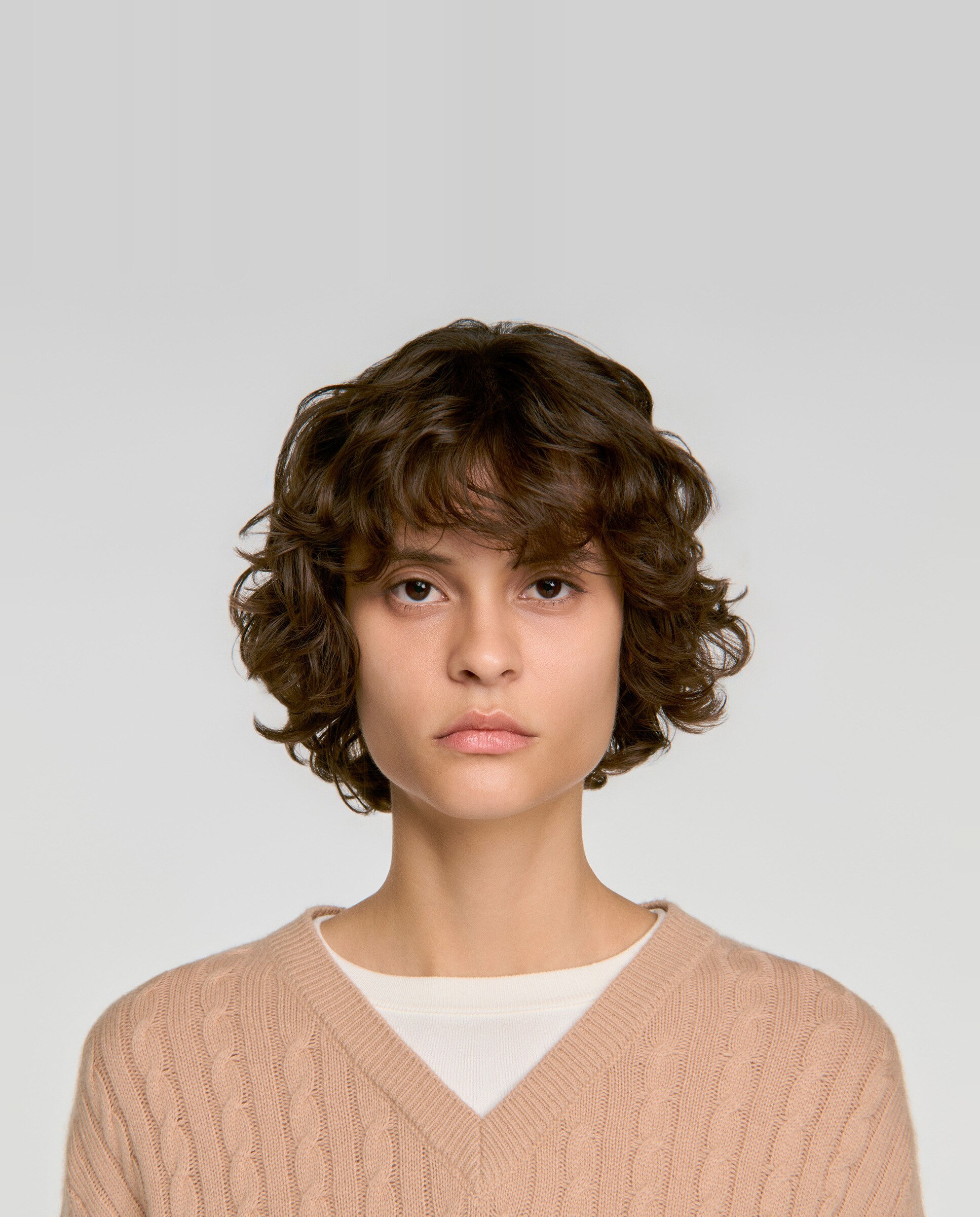 Jersey de mujer de lana y cachemira con punto trenzado y efecto 2 en 1 - Sandro - Beige Beige-5