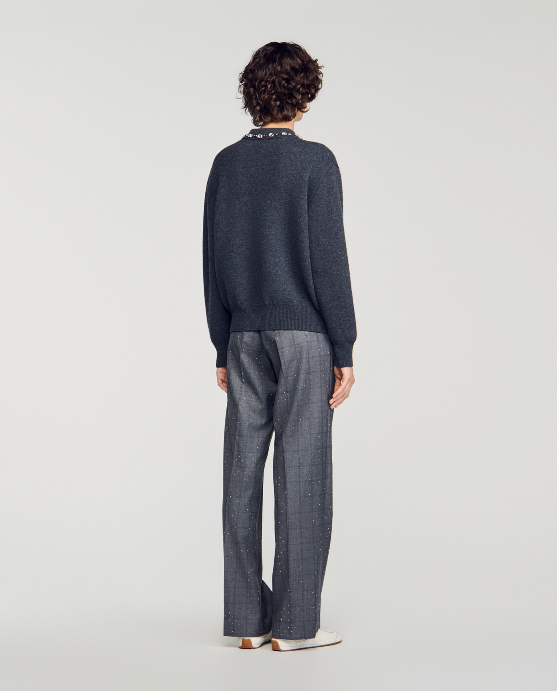 Jersey de mujer de lana y cachemira con cuello polo y pedrería - Sandro - Gris Gris-2