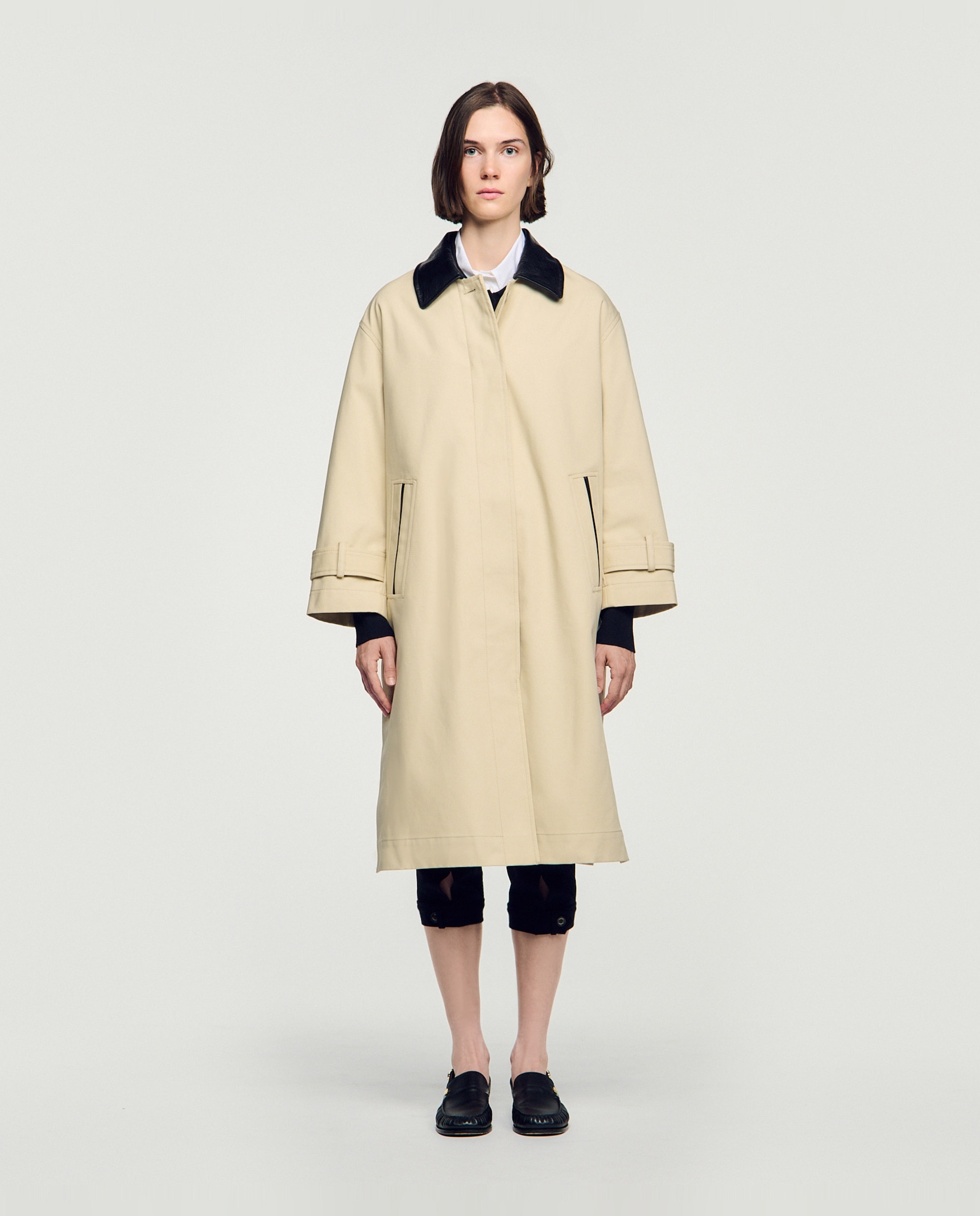 Gabardina de mujer larga con cuello de piel - Sandro - Beige Beige-1