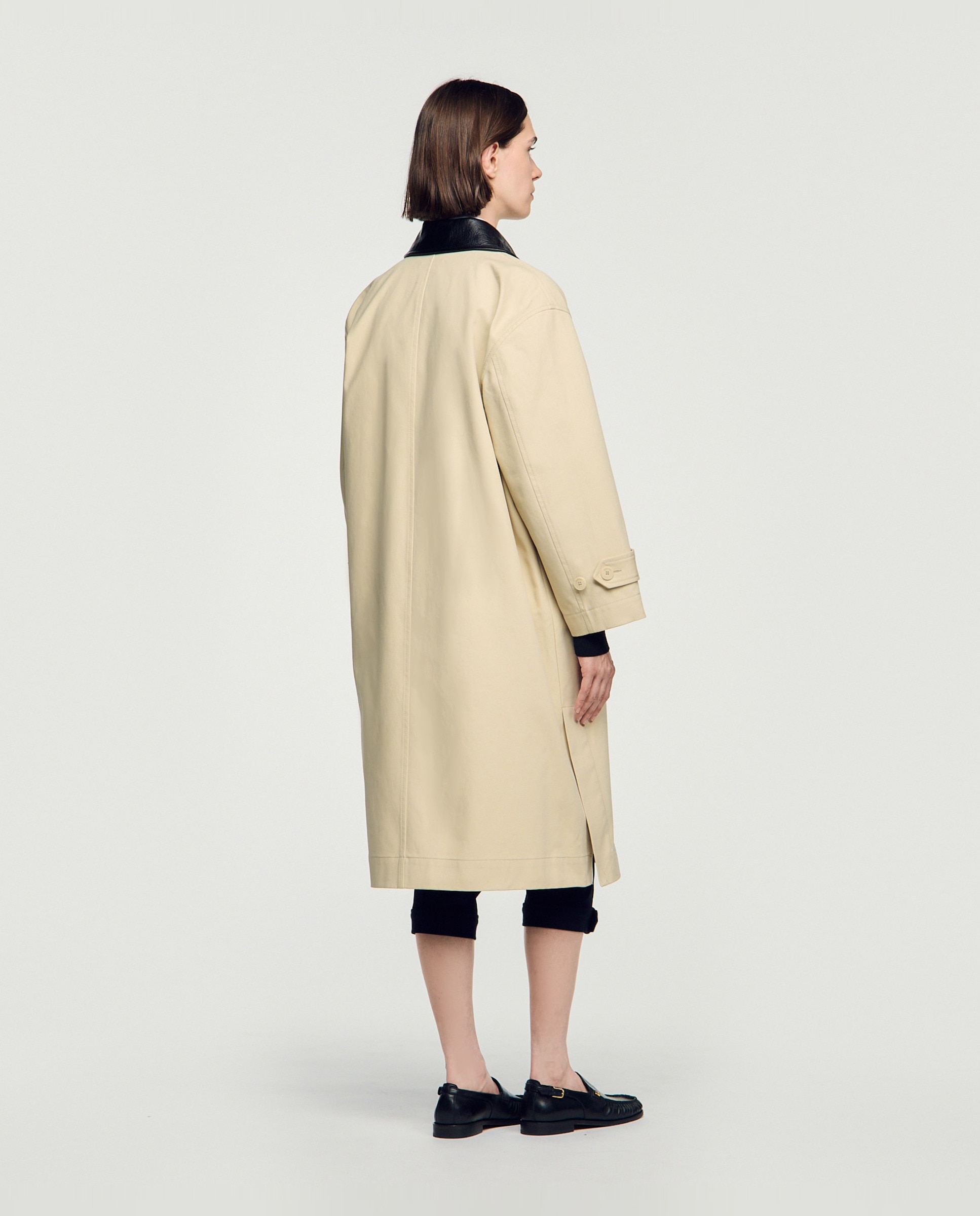 Gabardina de mujer larga con cuello de piel - Sandro - Beige Beige-2
