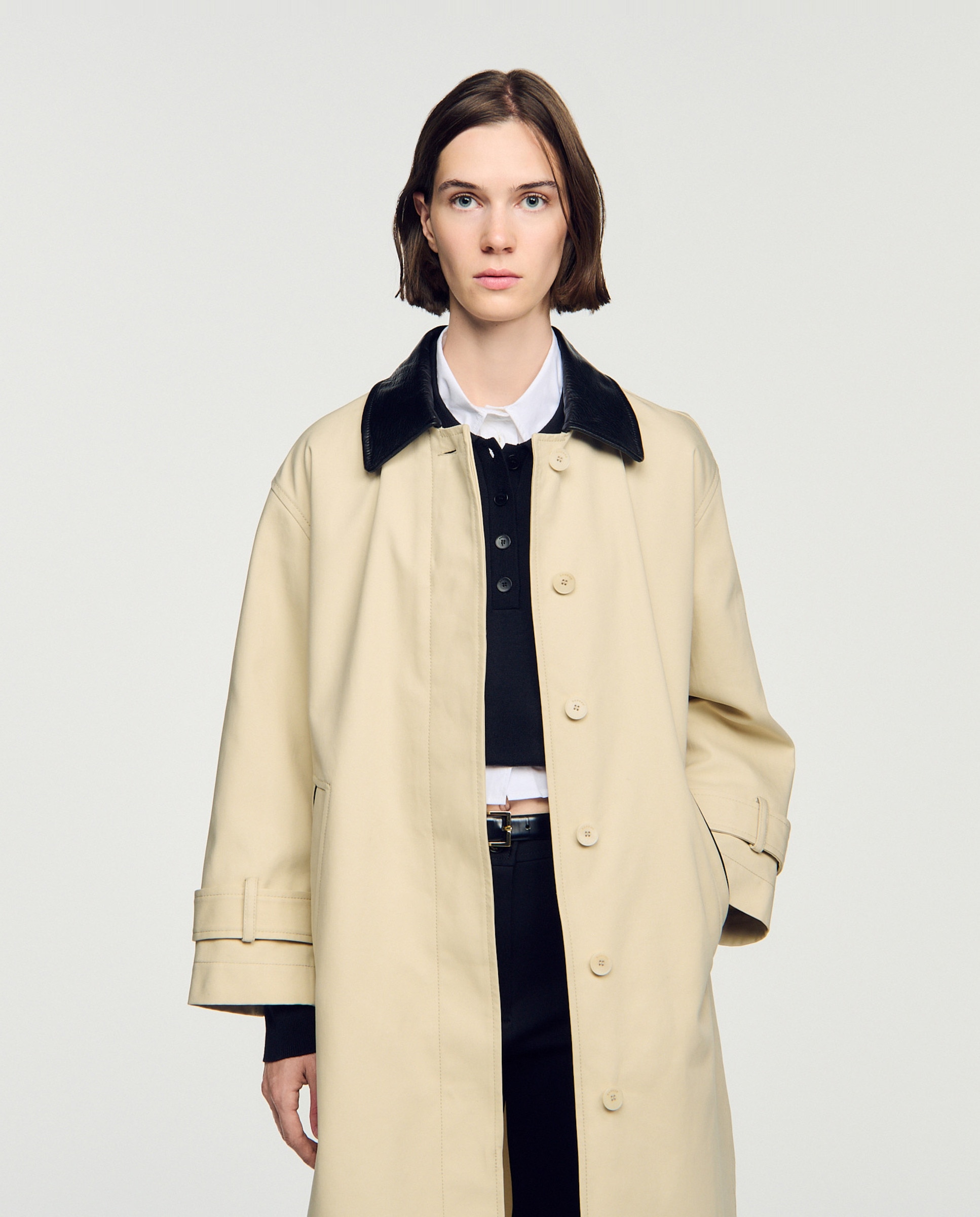 Gabardina de mujer larga con cuello de piel - Sandro - Beige Beige-5