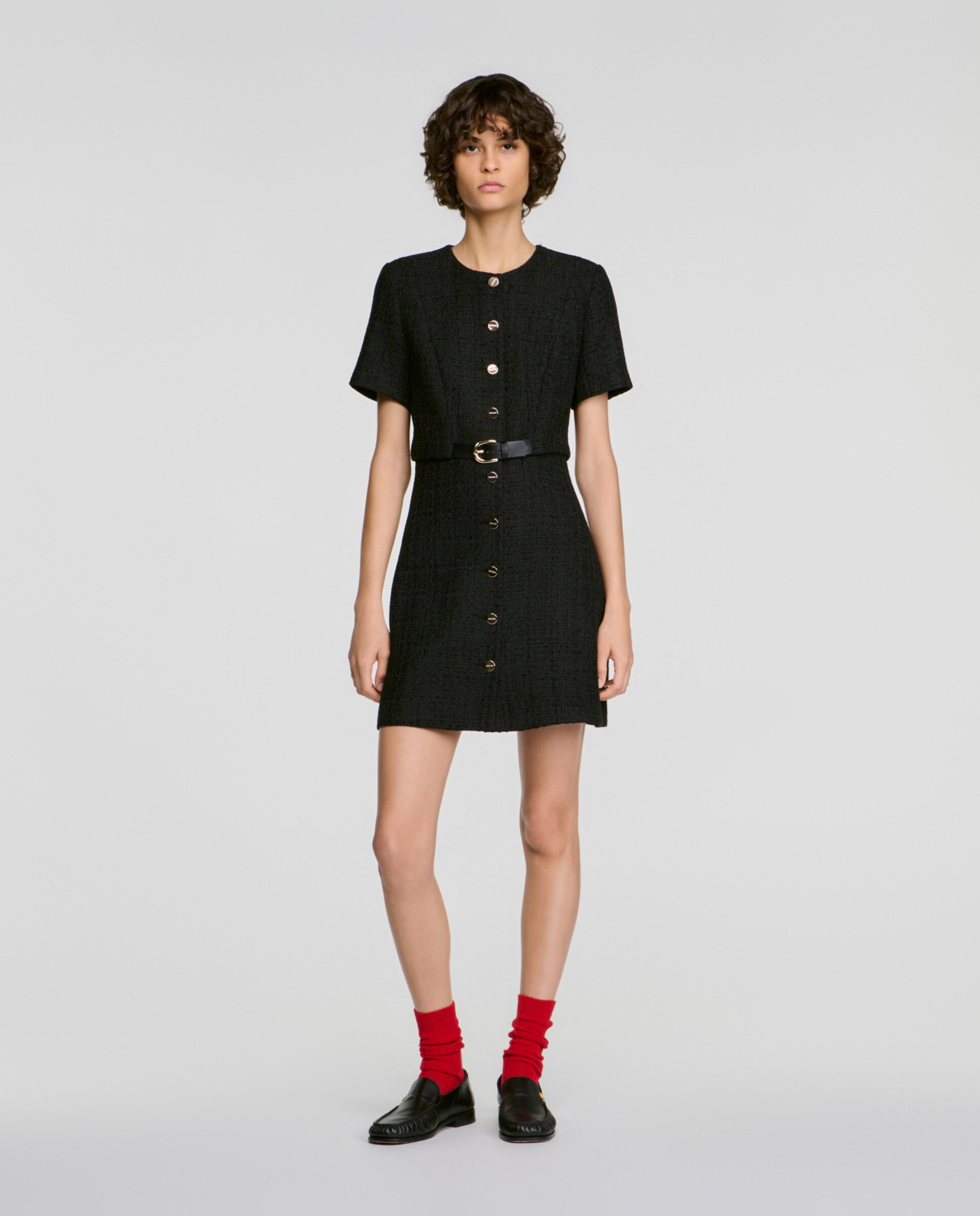 Imagen 0 de Vestido corto de tweed efecto 2 en 1 Negro