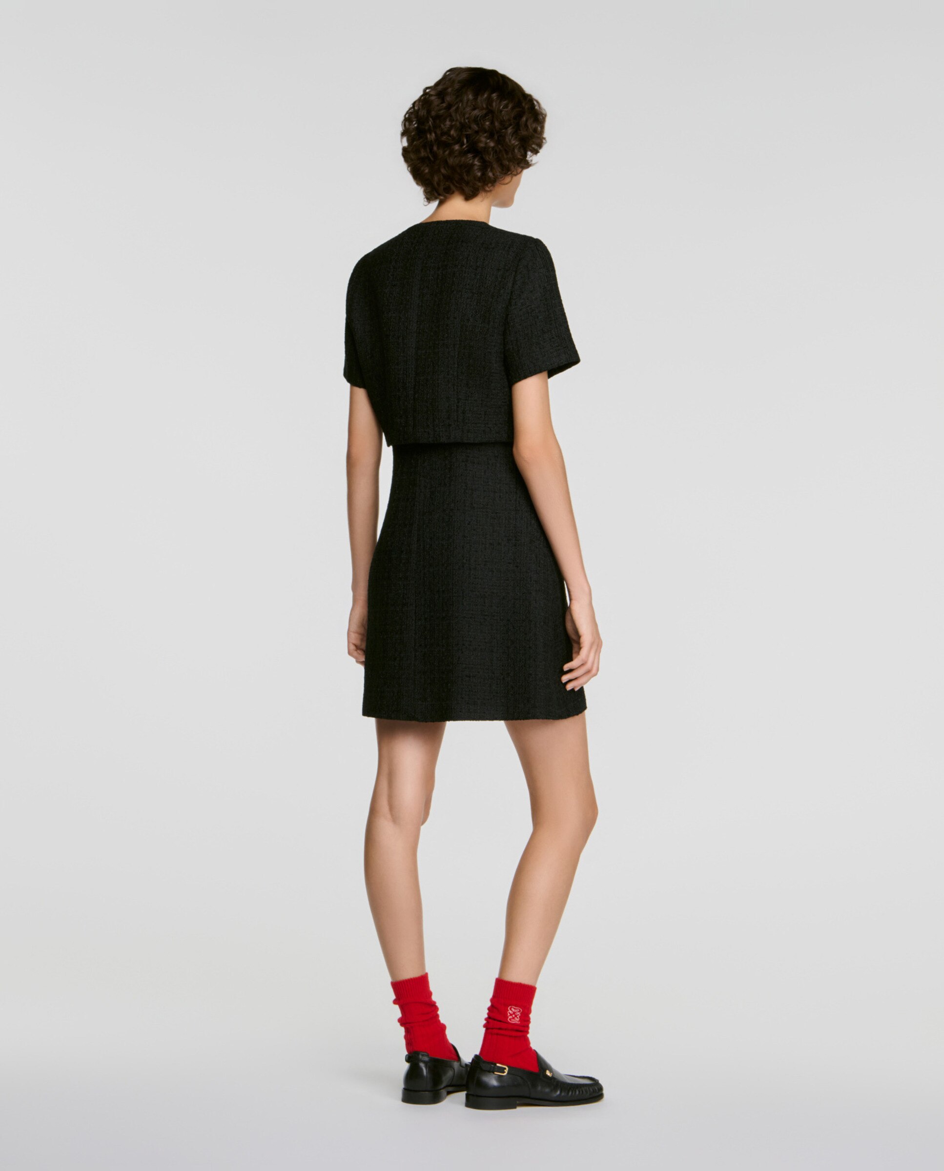 Vestido corto de tweed efecto 2 en 1 - Sandro - Negro Negro-2
