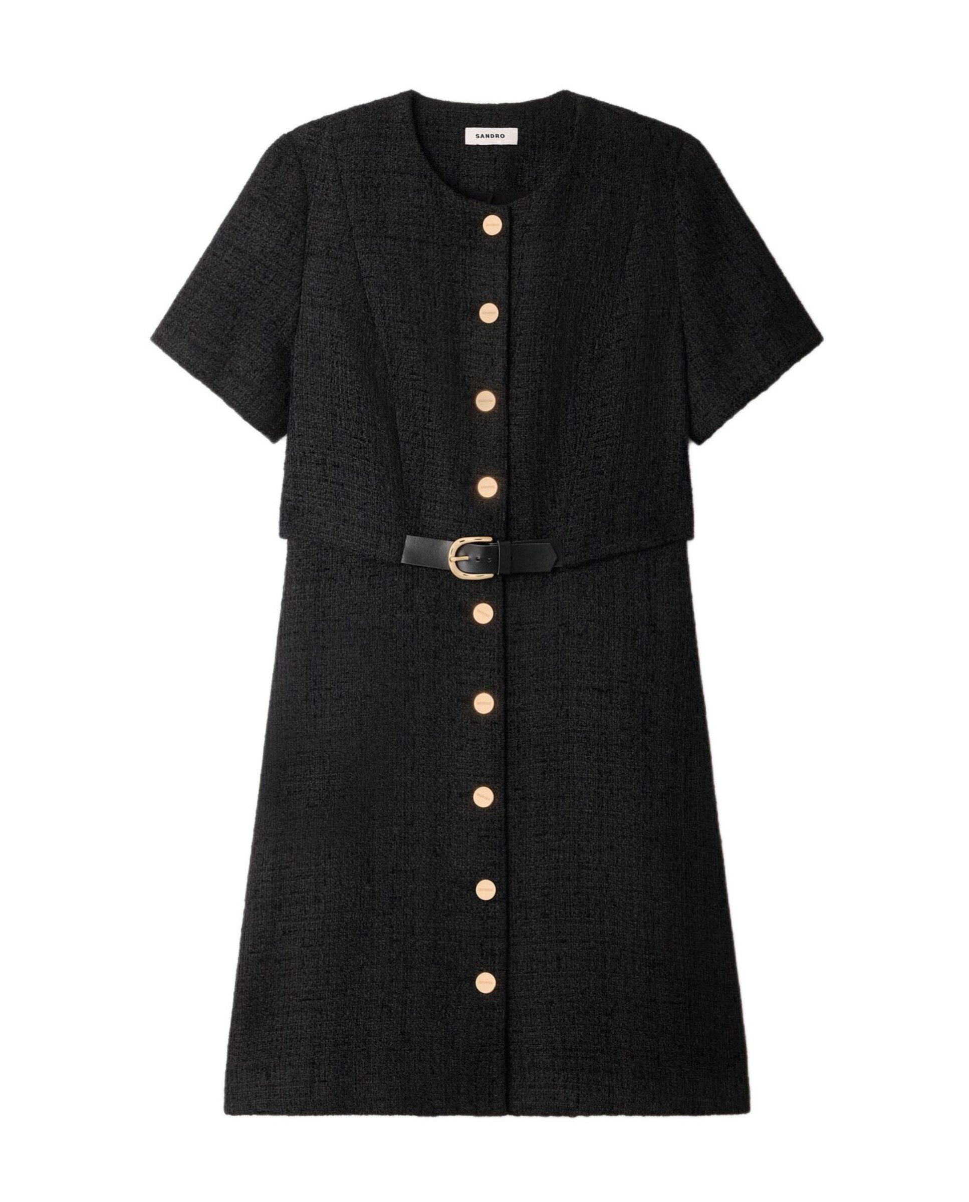 Vestido corto de tweed efecto 2 en 1 - Sandro - Negro Negro-5