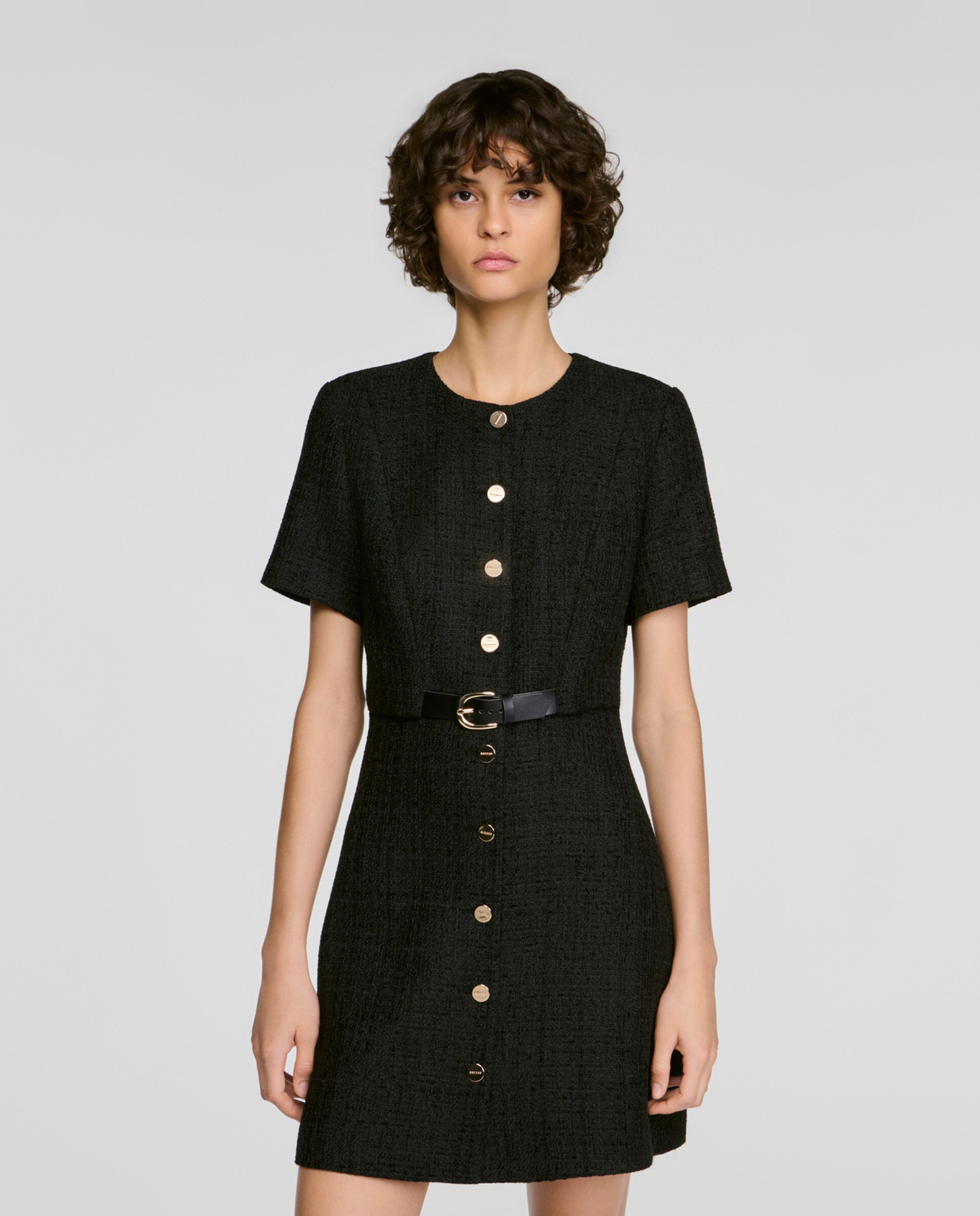 Vestido corto de tweed efecto 2 en 1 - Sandro - Negro Negro-4