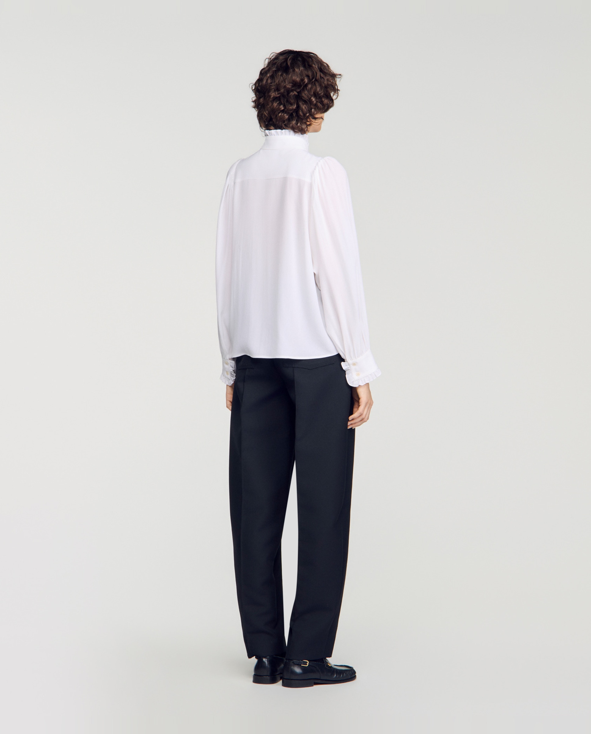 Camisa de mujer 100% seda con cuello fruncido y manga voluminosa - Sandro - Blanco Blanco-2