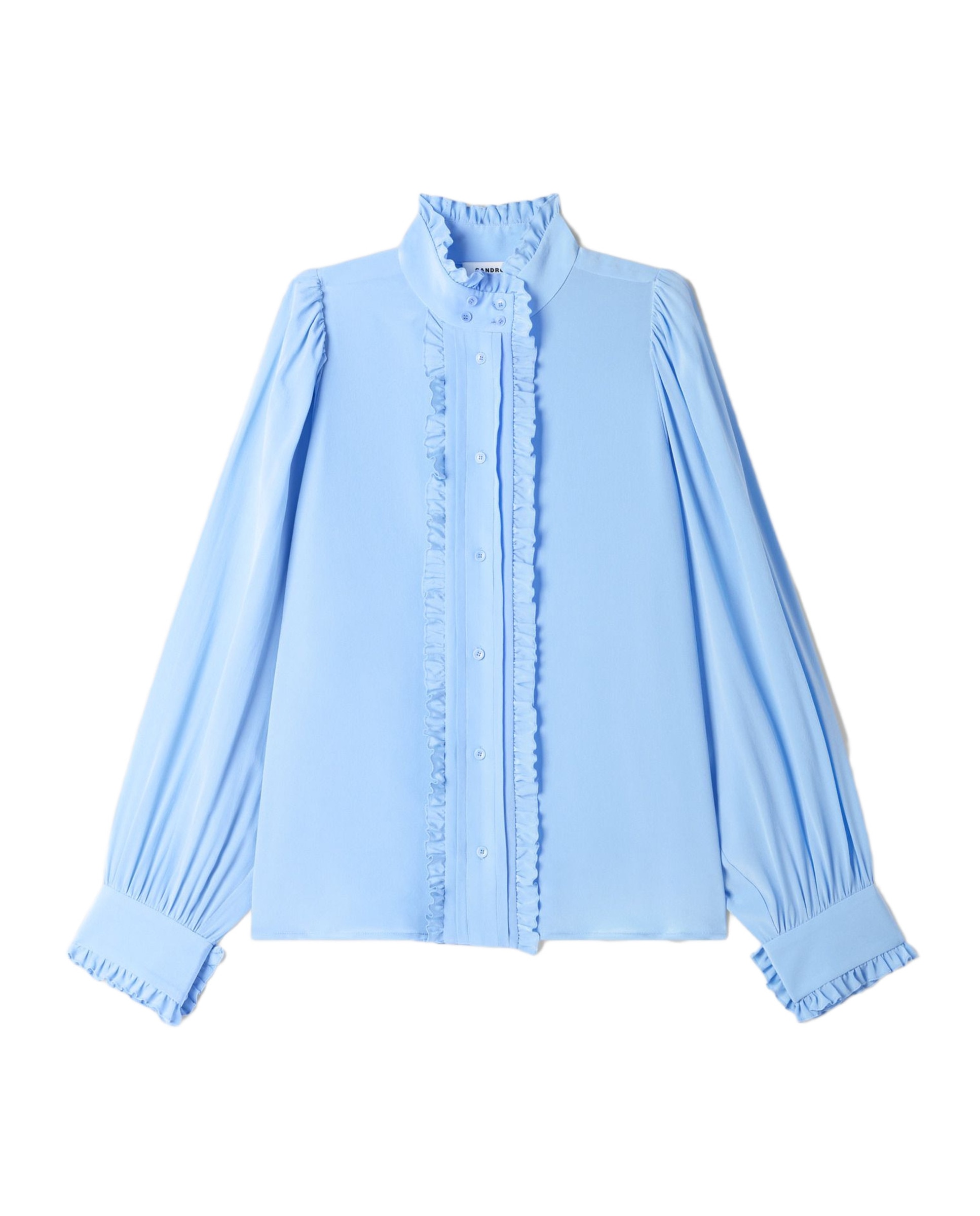 Blusa de mujer 100% seda con cuello fruncido - Sandro - Azul claro Azul claro-7