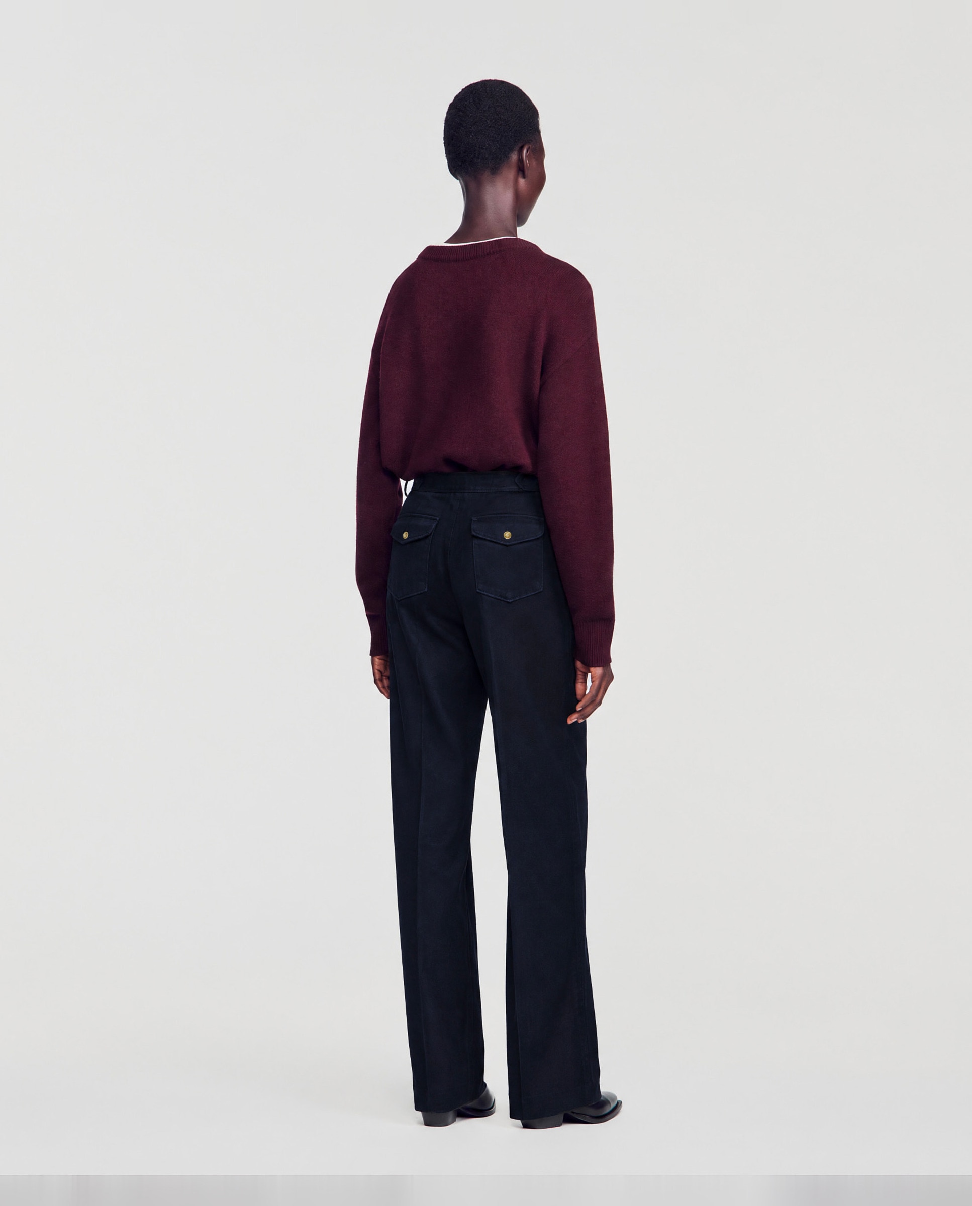 Vaquero ancho de mujer de talle alto 100% algodón - Sandro - Negro Negro-2