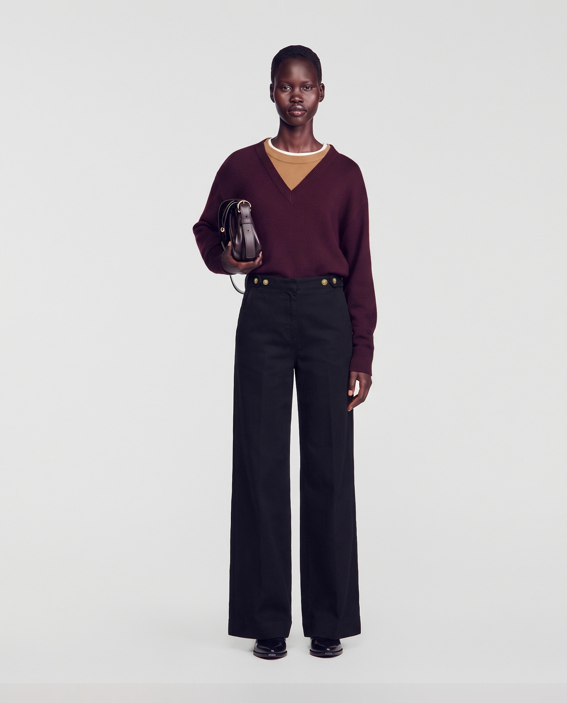 Vaquero ancho de mujer de talle alto 100% algodón - Sandro - Negro Negro-5