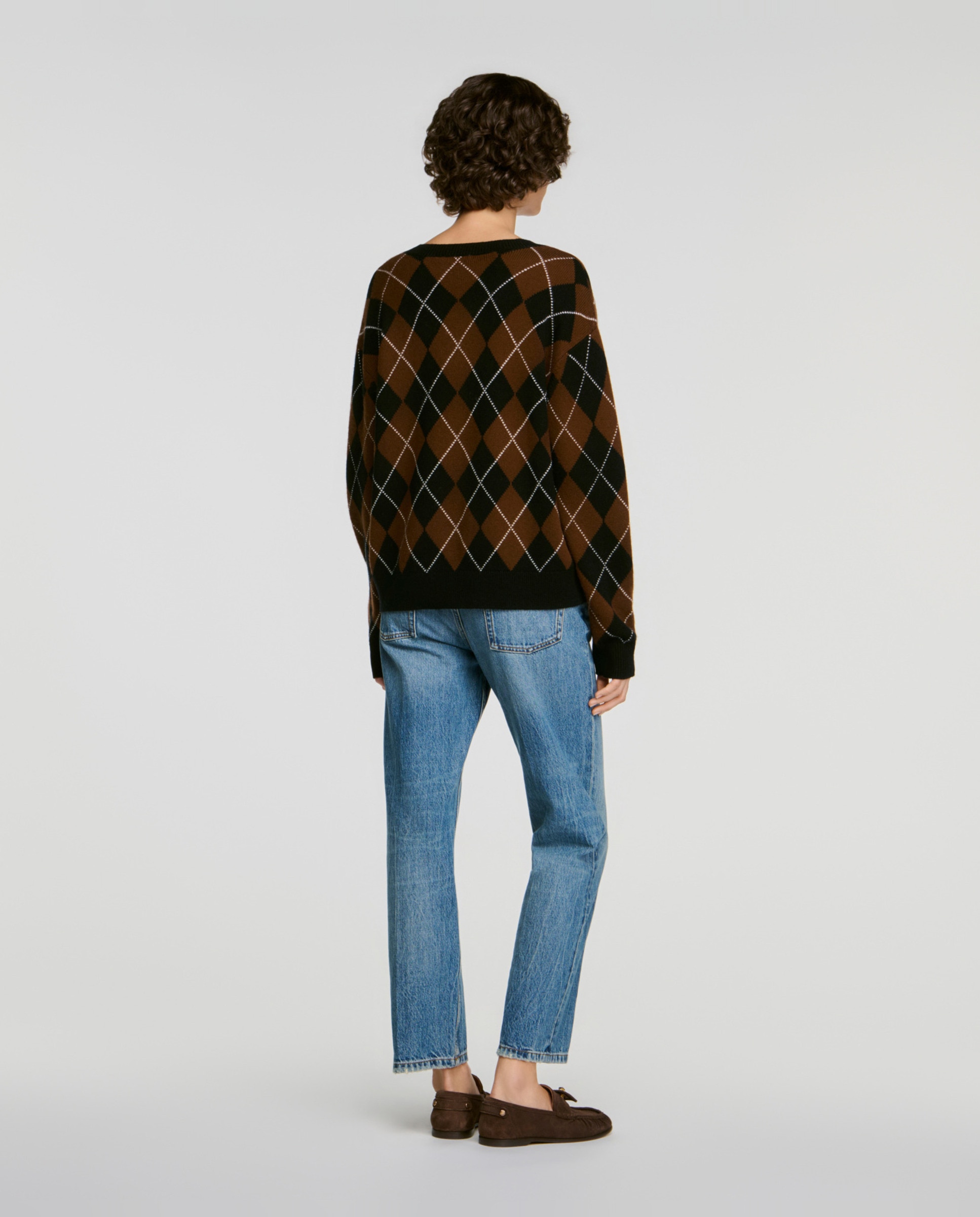 Jersey de mujer argyle con strass, cuello pico y corte amplio - Sandro - Multicolor Multicolor-2
