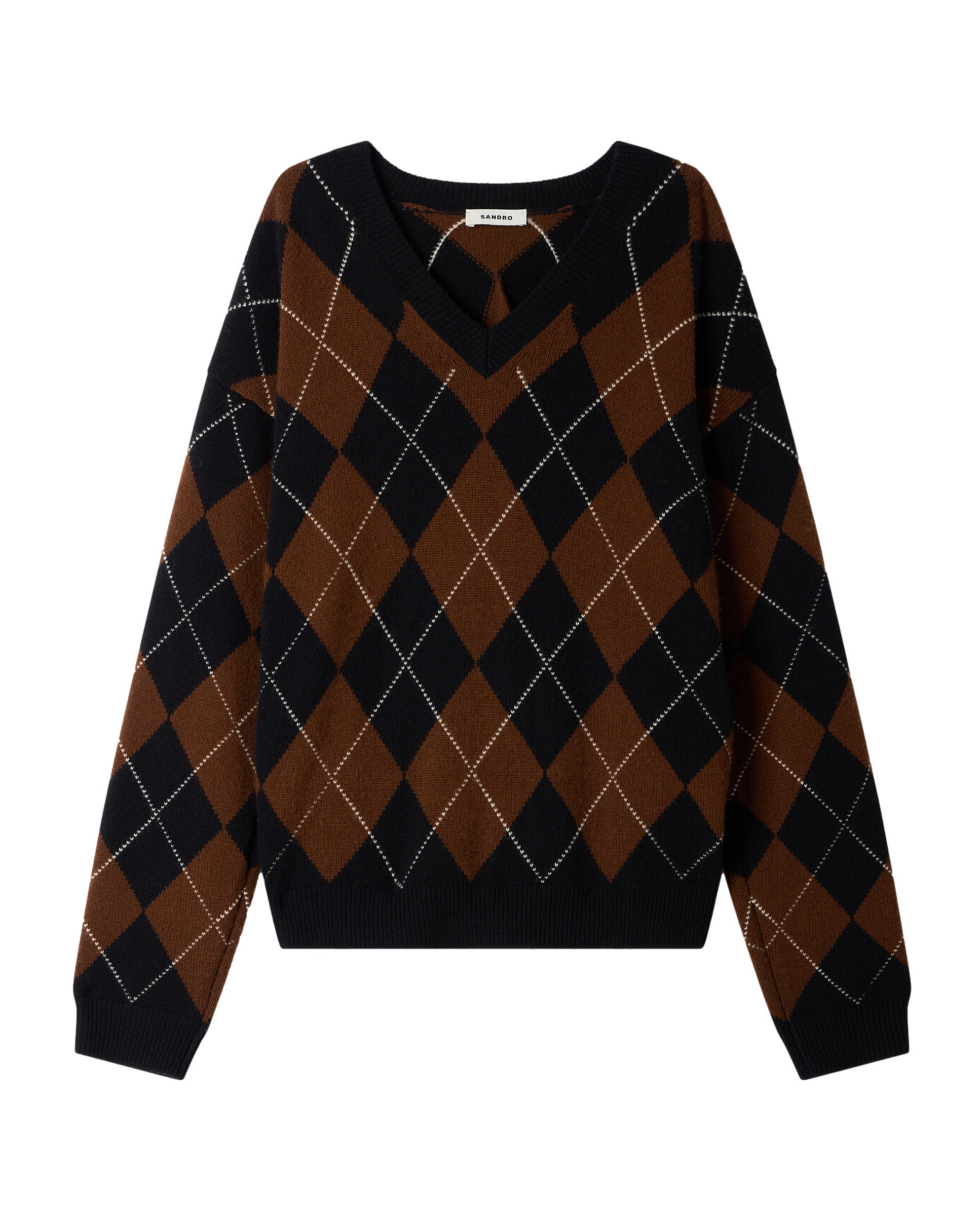 Jersey de mujer argyle con strass, cuello pico y corte amplio - Sandro - Multicolor Multicolor-6