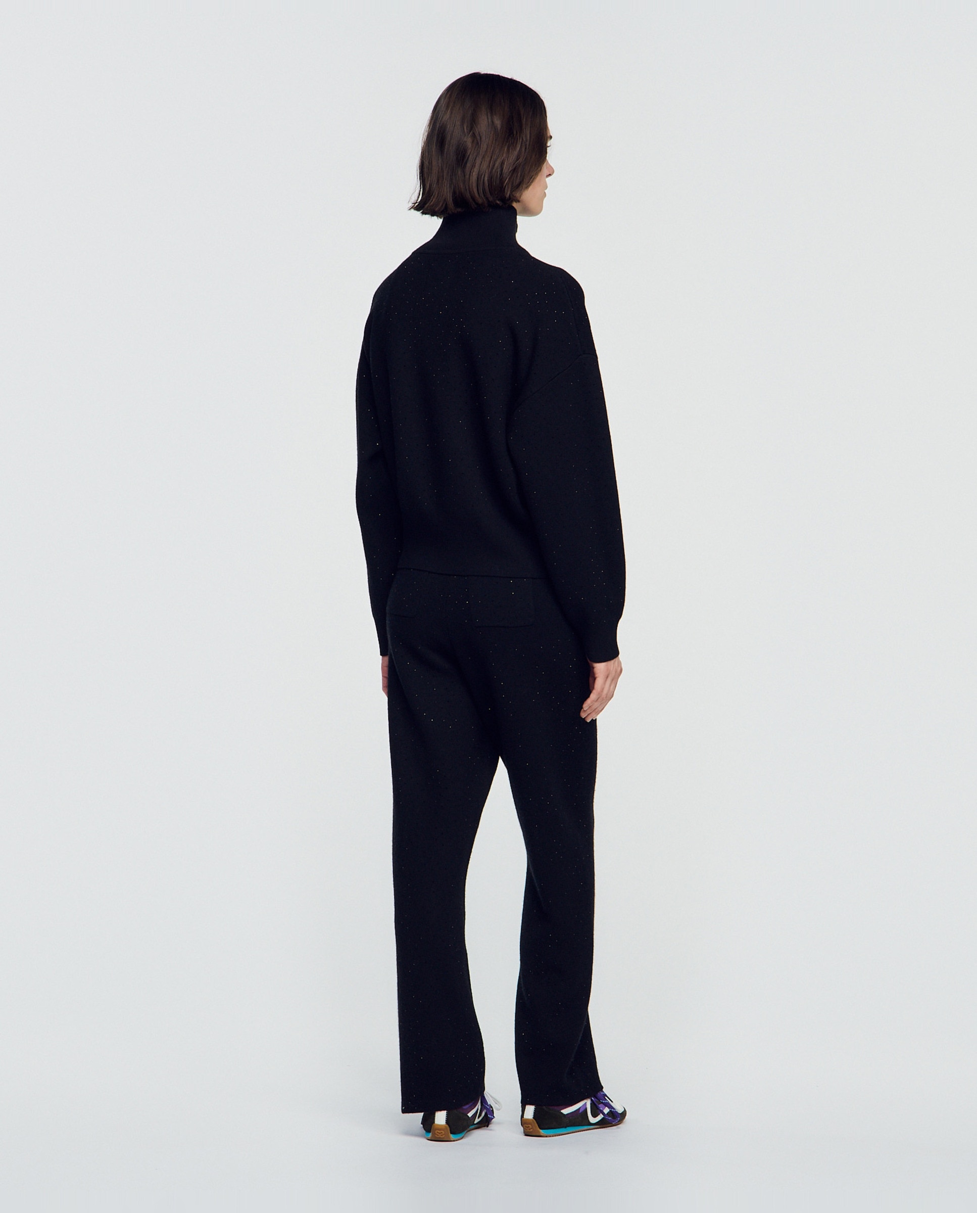 Cárdigan de punto con cremallera de mujer con strass y cuello subido - Sandro - Negro Negro-2