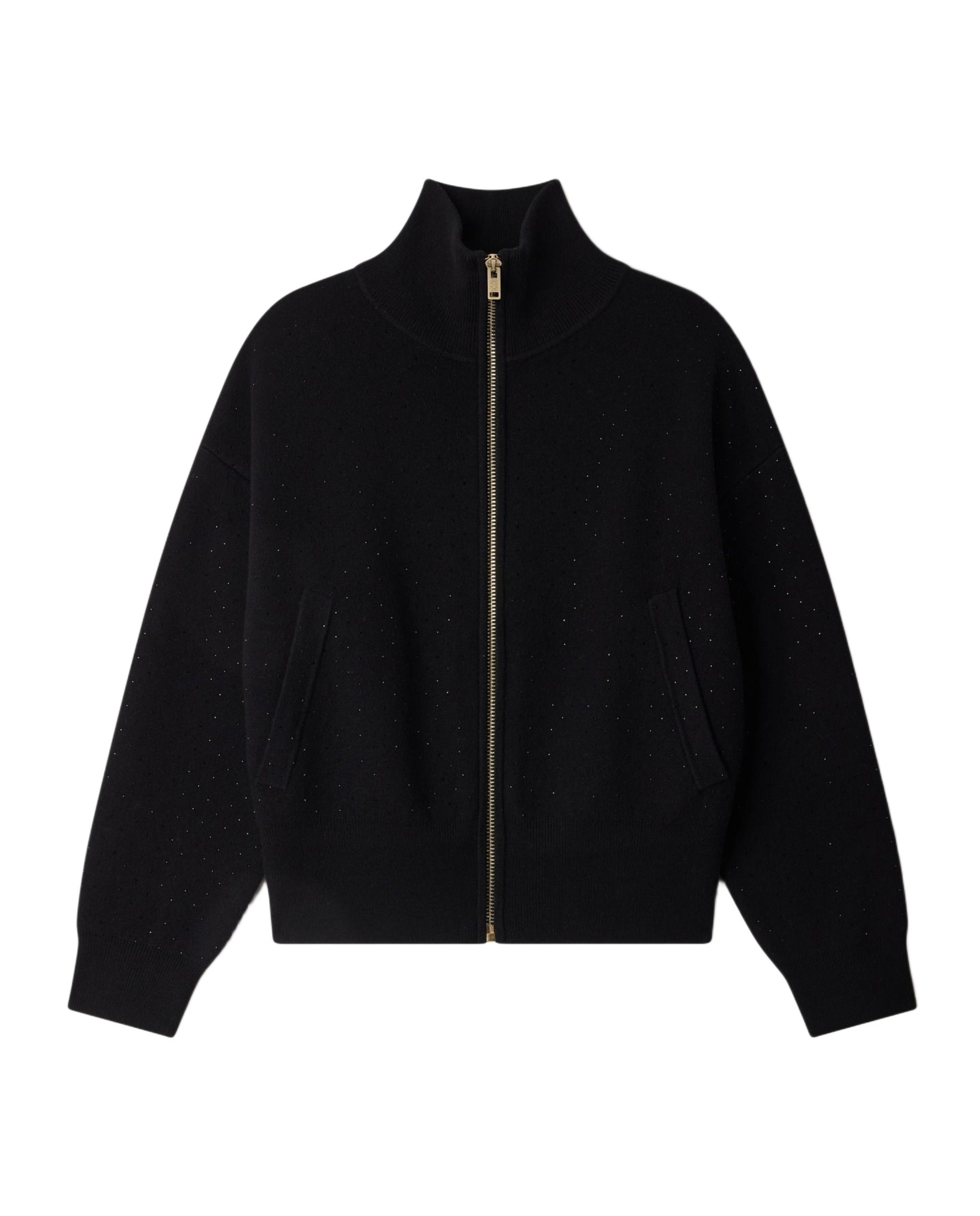 Cárdigan de punto con cremallera de mujer con strass y cuello subido - Sandro - Negro Negro-6