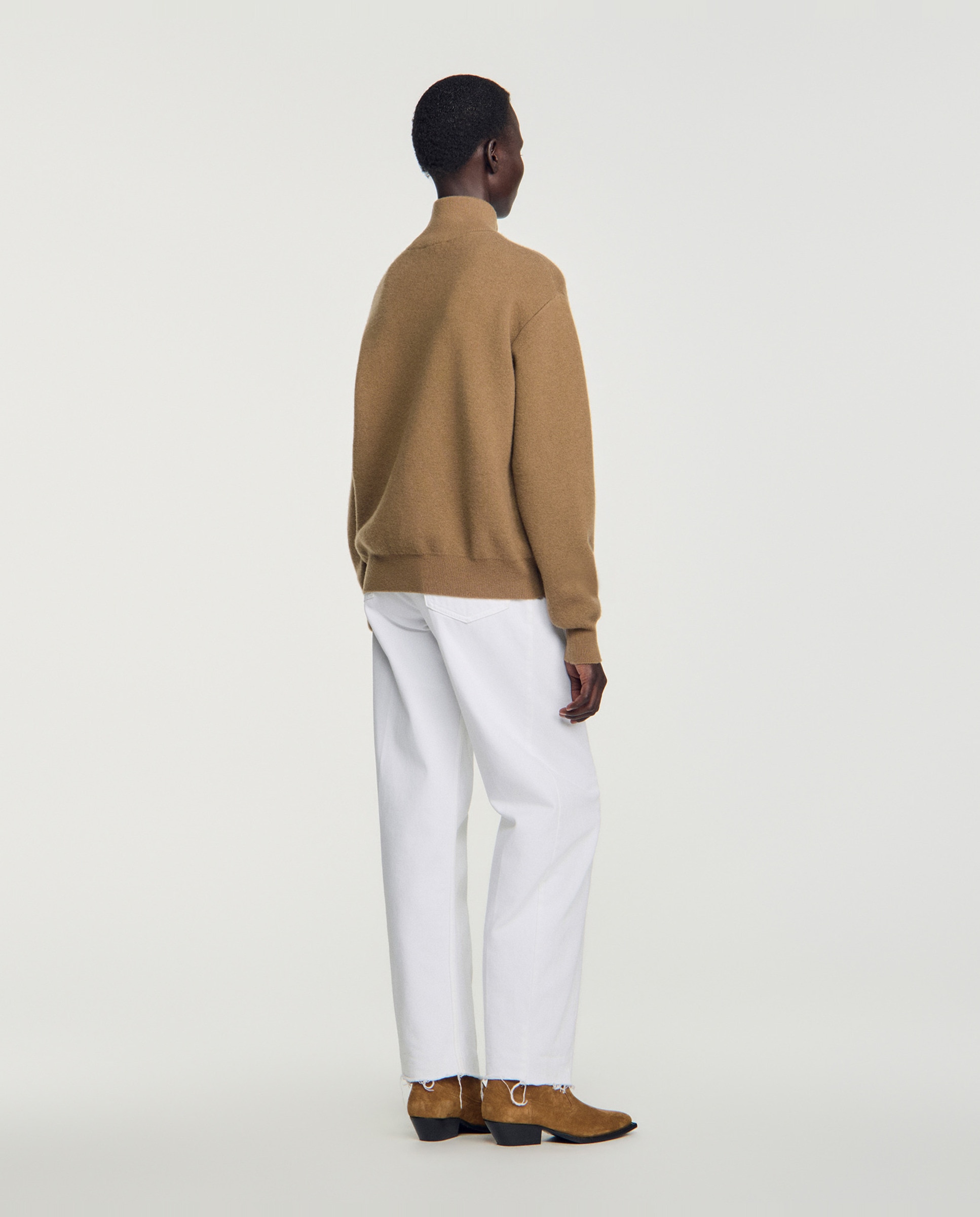 Jersey de mujer de lana y cachemira con cuello camionero con cremallera - Sandro - Camel Camel-2