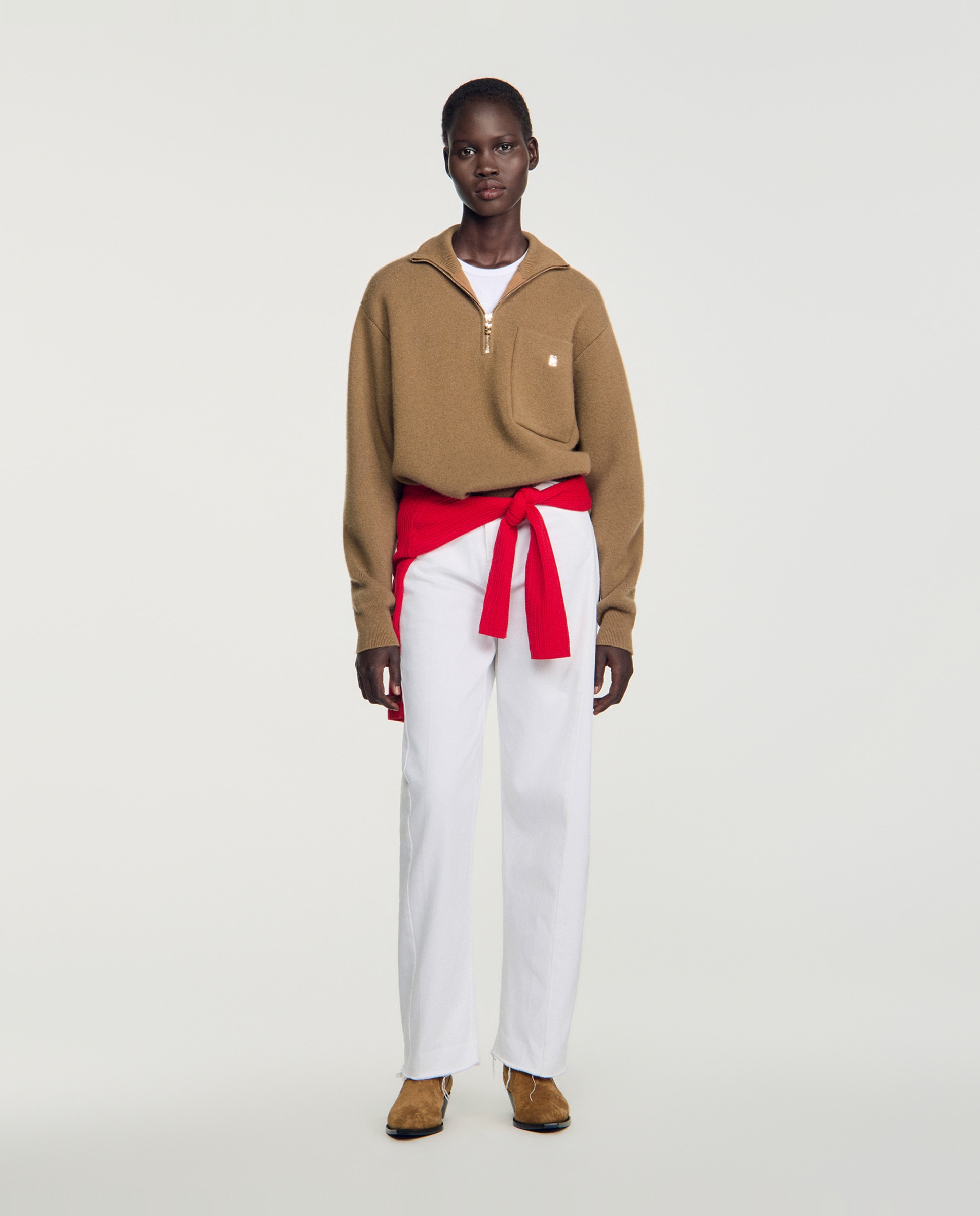 Jersey de mujer de lana y cachemira con cuello camionero con cremallera - Sandro - Camel Camel-4