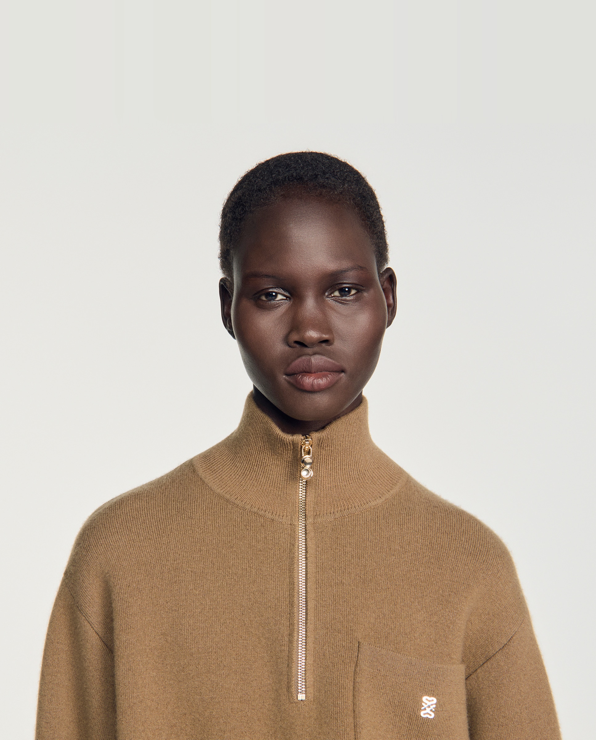 Jersey de mujer de lana y cachemira con cuello camionero con cremallera - Sandro - Camel Camel-6