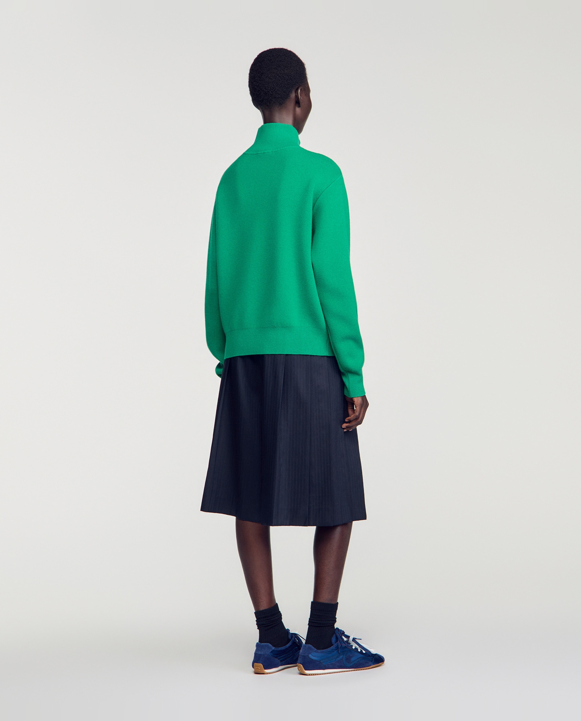 Jersey de mujer de lana y cachemira con cuello camionero con cremallera - Sandro - Verde Verde-2