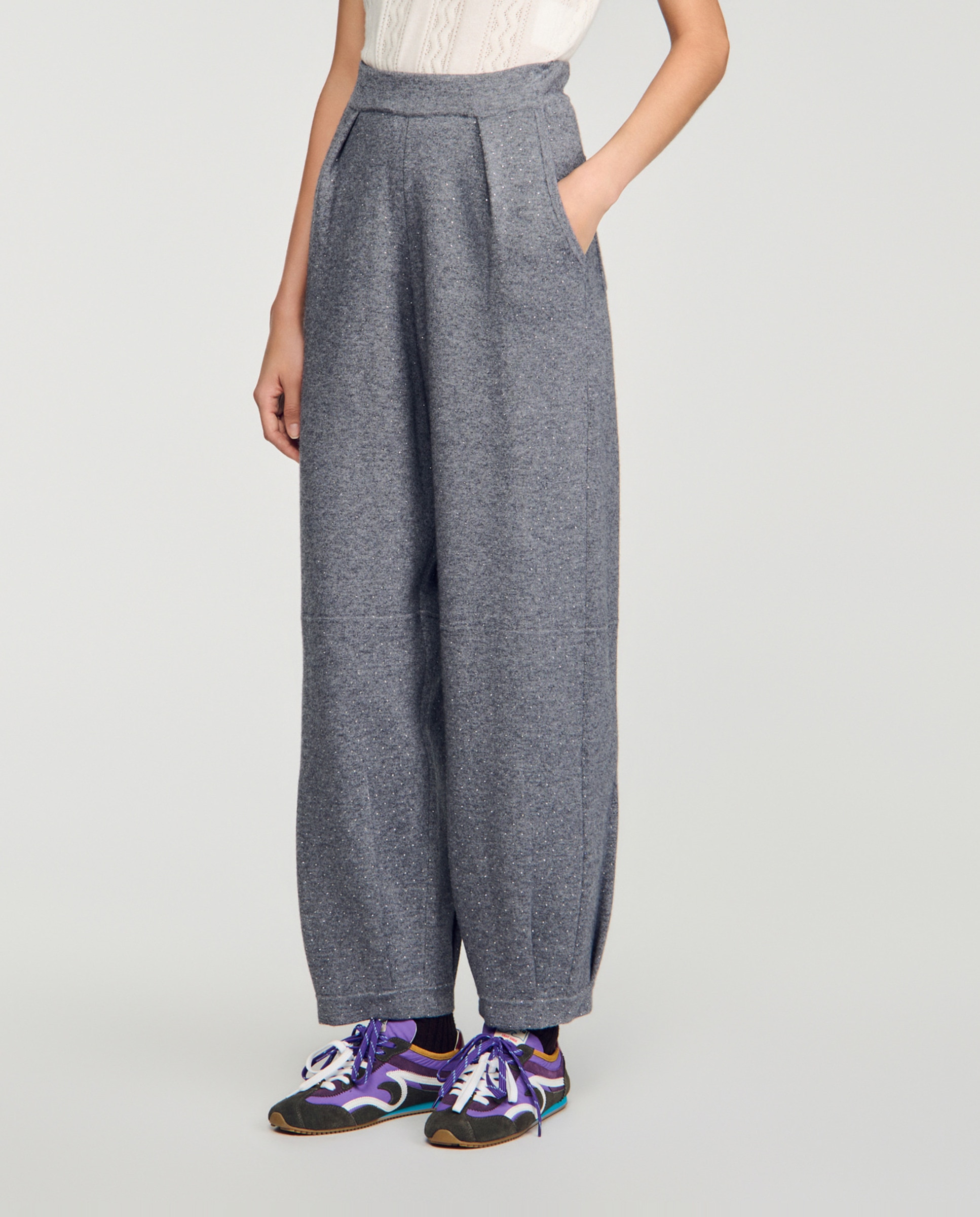 Pantalón jogger barrel de mujer con strass - Sandro - Gris Gris-2