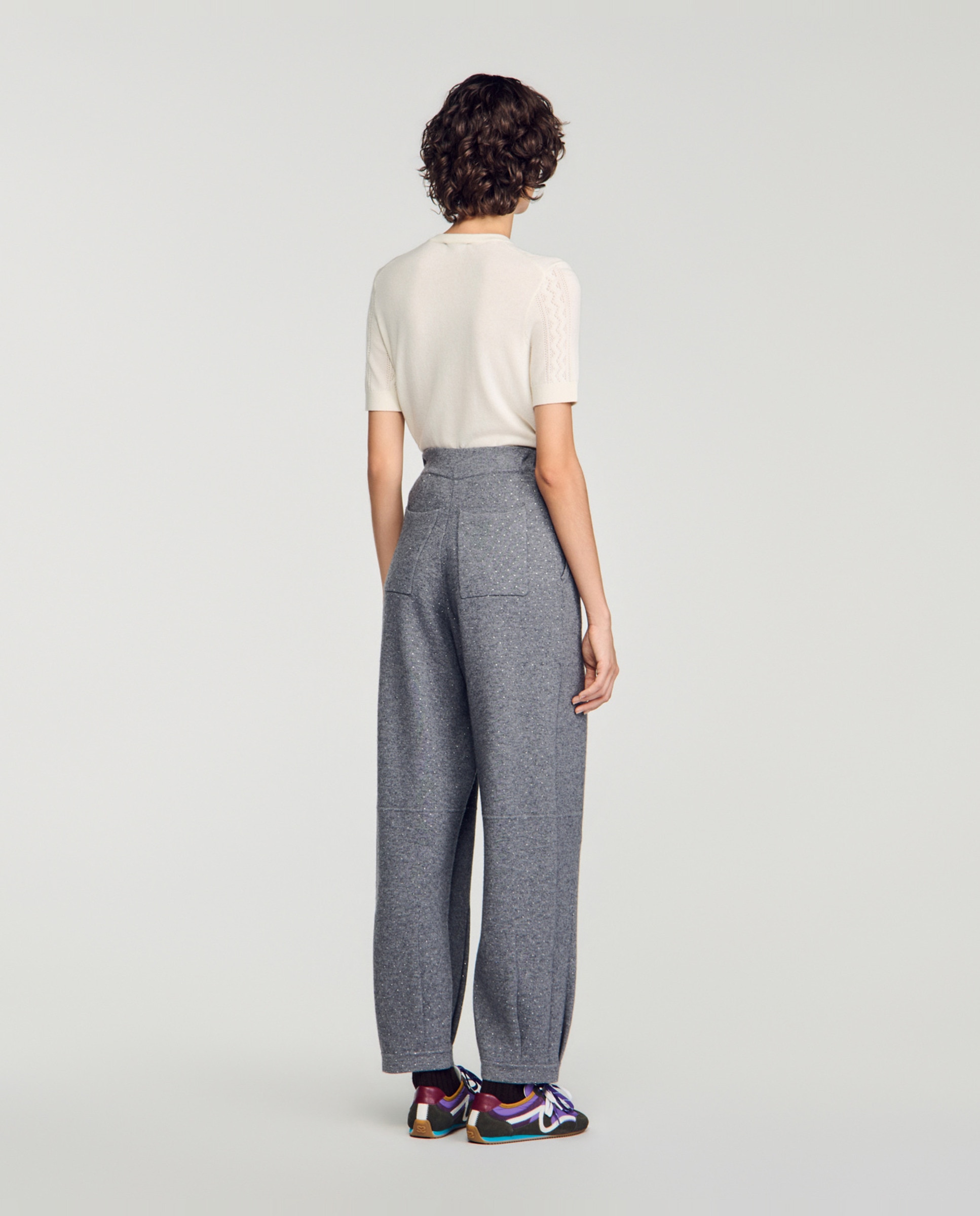 Pantalón jogger barrel de mujer con strass - Sandro - Gris Gris-3